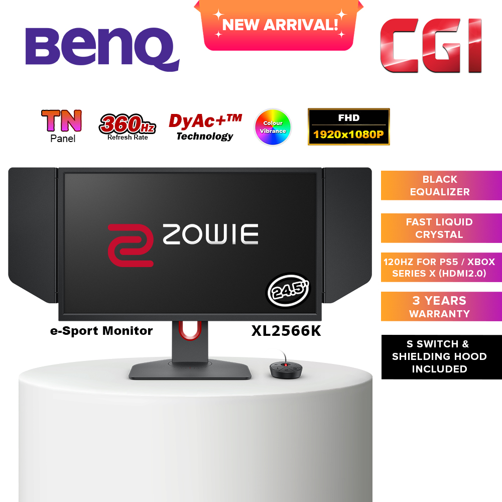 BenQ Zowie 24.5" XL2566K Fast TN FHD 360Hz Dyac+ Gaming Monitor with Shielding Hood
