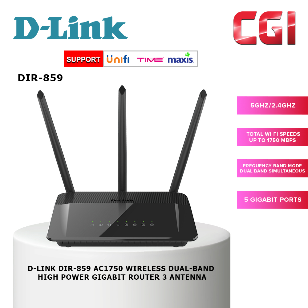 D-Link DIR-859 AC1750 Wireless Dual-Band High Power Gigabit Router 3 Antenna (Unifi, Maxis & TIME)