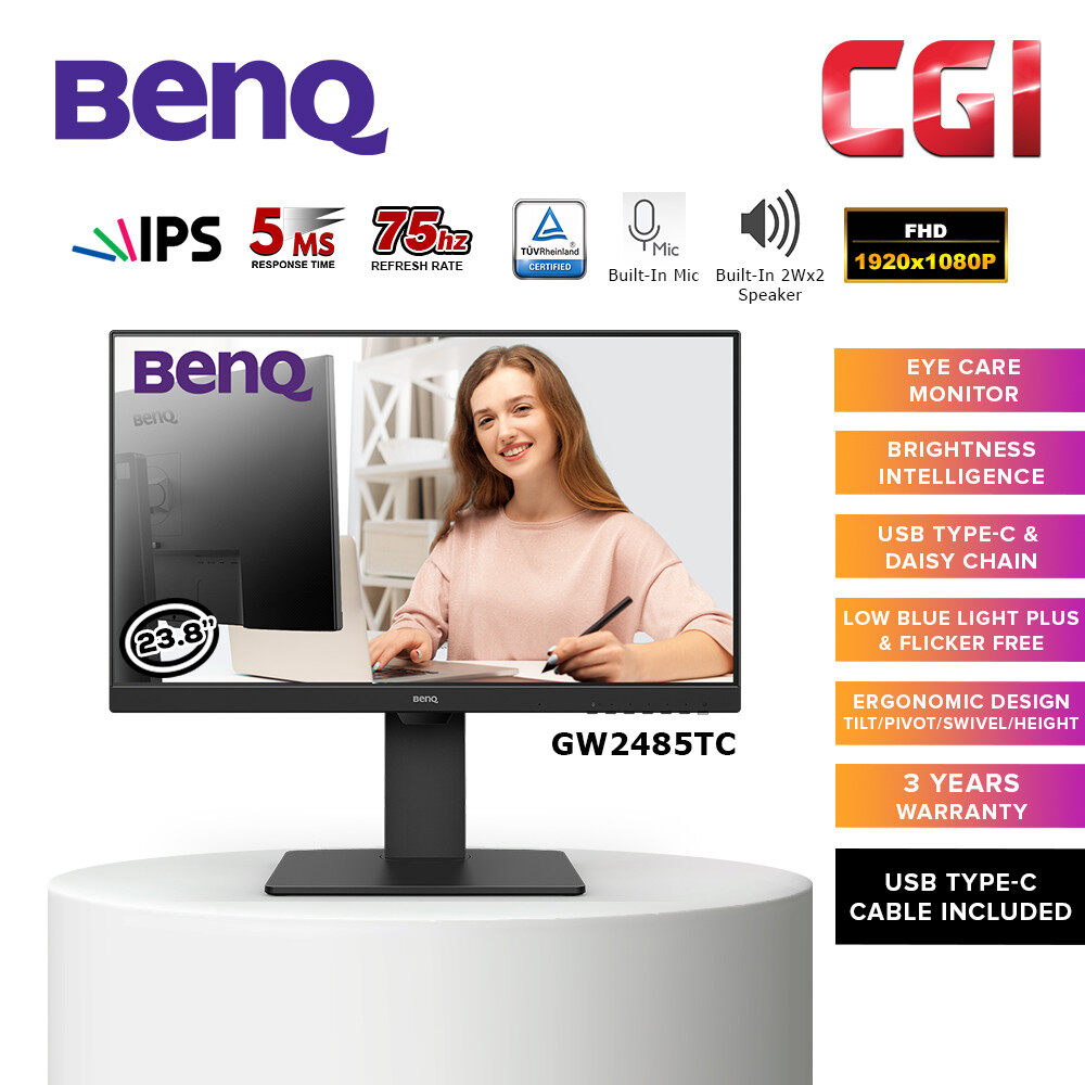 BenQ 24" GW2485TC IPS FHD 5ms 75Hz Built In Noise Cancelling Microphone USB-C Eye Care Monitor