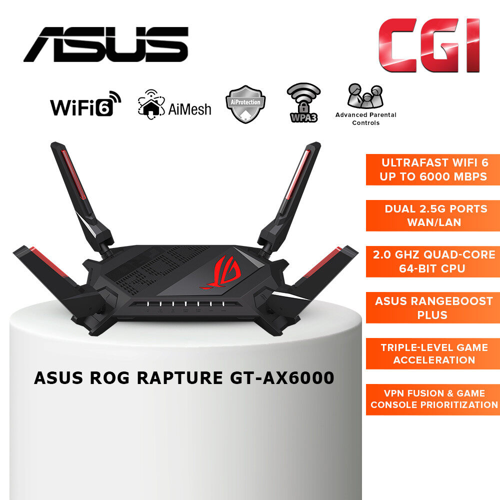 Asus ROG Rapture GT-AX6000 Dual Band WiFi 6 2.5 Ports 2.0 GHz Quad Core CPU AiProtection Pro Gaming 