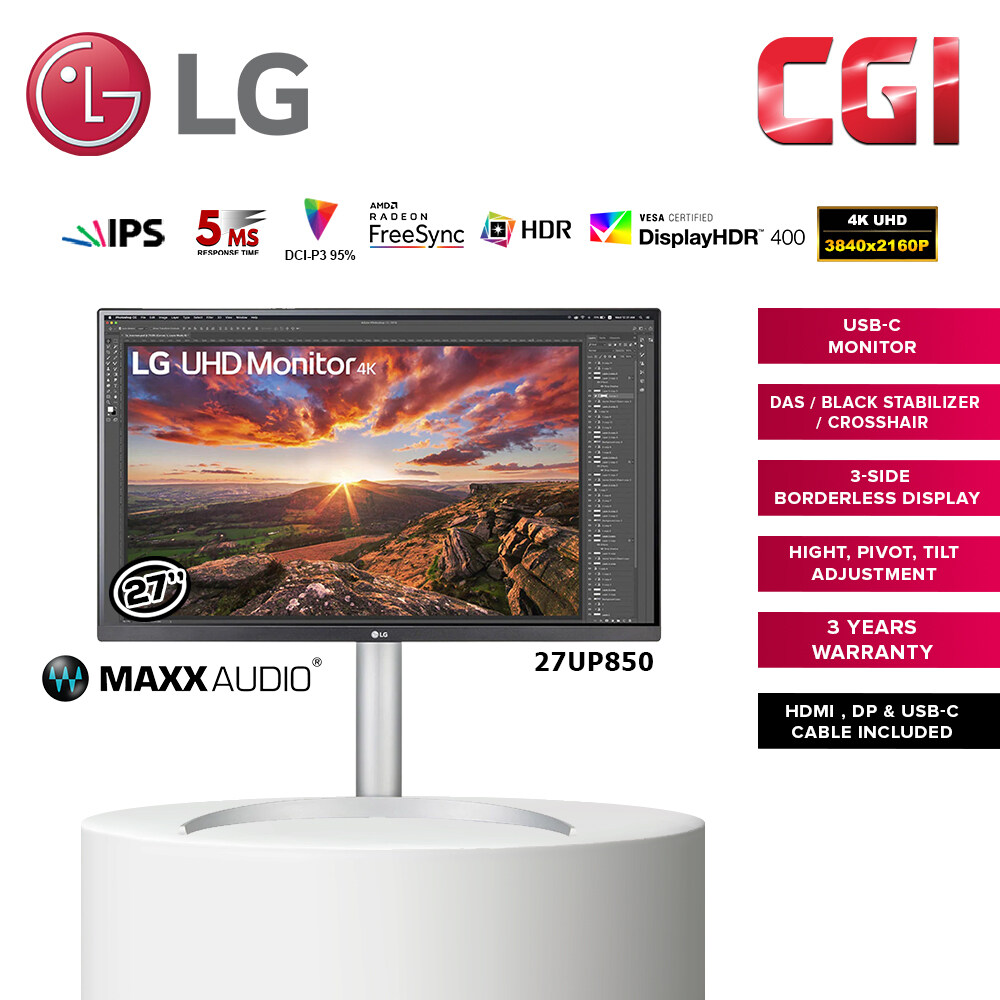 LG 27” 27UP850 5ms 60Hz IPS 4K UHD Vesa HDR400 AMD FreeSync USB-C Monitor 27UP850N
