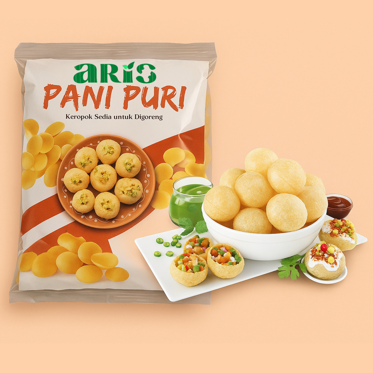 ARIS Keropok Pani Puri Papad Ready to Fry 3D Oval Pani Puri Halal Pani Puri 1Kg 500g 250g