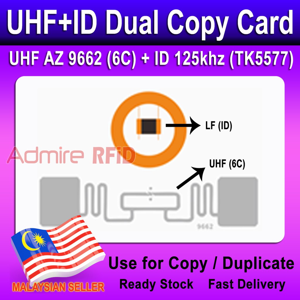 UHF + ID Dual Copy Card Duplicate Writable Clone Alien AZ 9662 6C + ID TK5577 T5577 Combi Blank Card