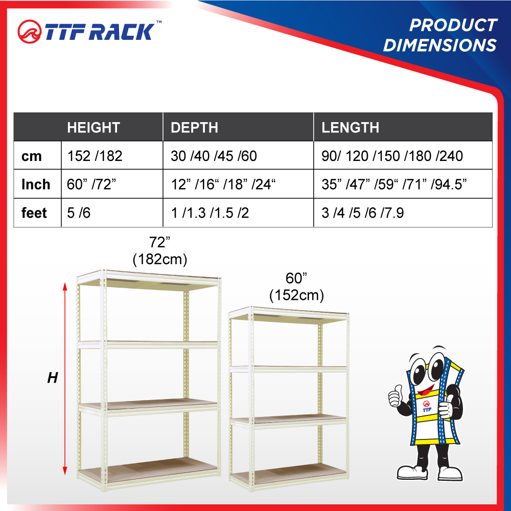 TTF Rack™ RAKKU RACK /Height 152-182cm /Boltless Rack Black Warehouse Rack Office Rack Rak Besi Heav