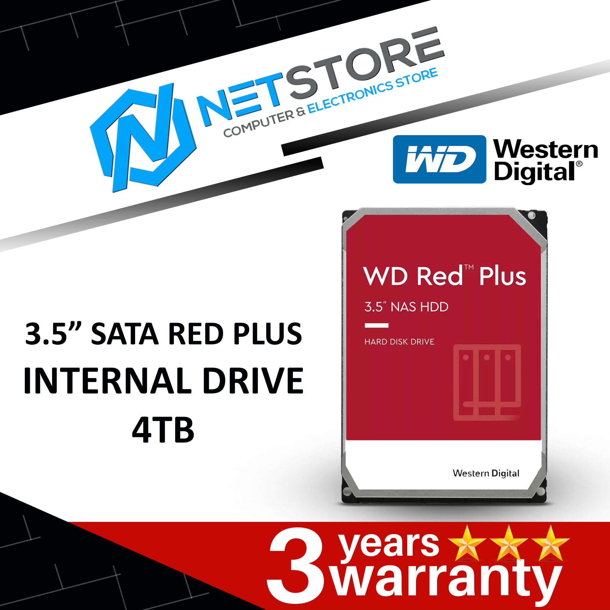 WESTERN DIGITAL 3.5” SATA RED PLUS INTERNAL DRIVE - (1TB,2TB,4TB,6TB,8TB,10TB,12TB)
