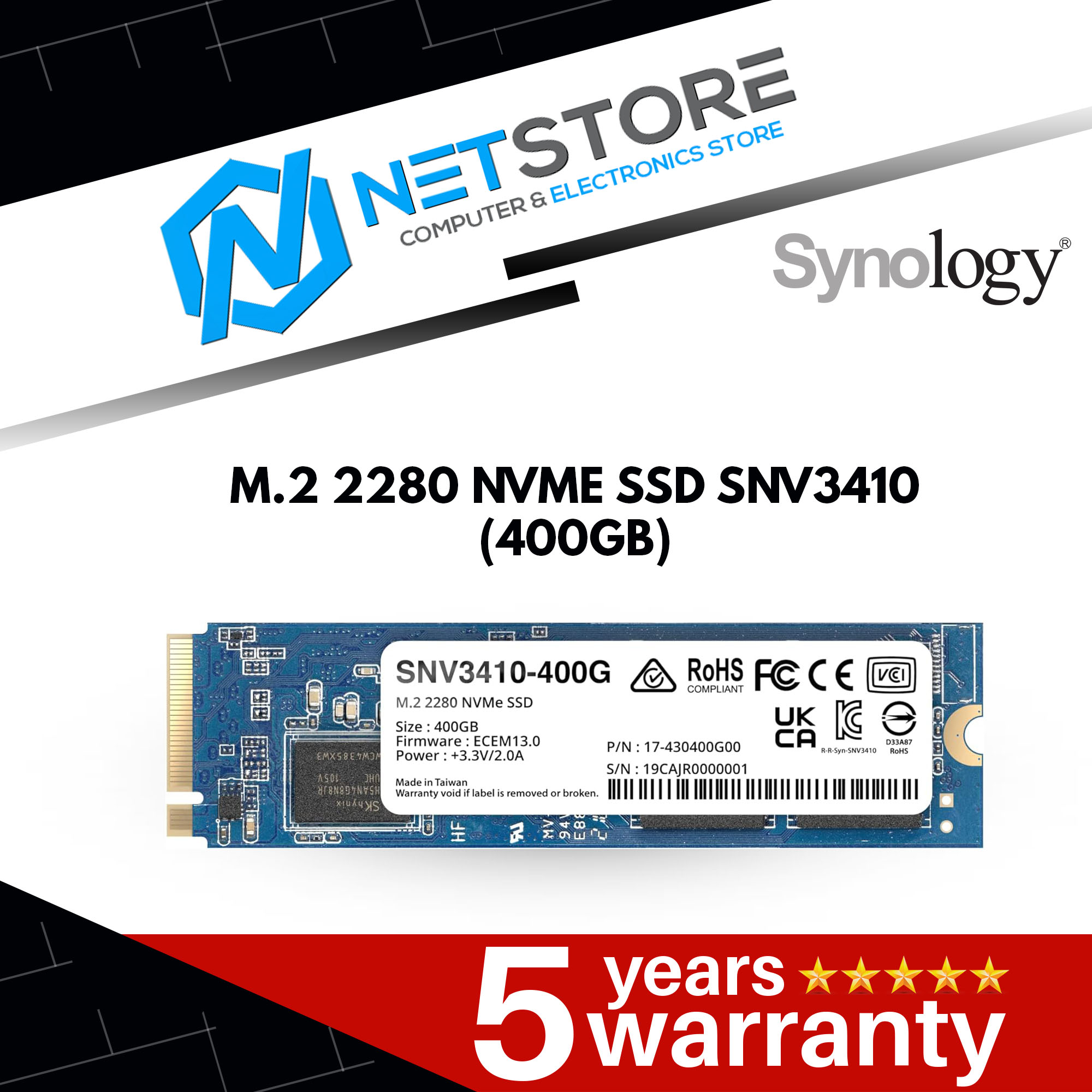 SYNOLOGY M.2 2280 NVME SSD SNV3410 400GB / 800GB - SNV3410-400G  & SNV3400-800G