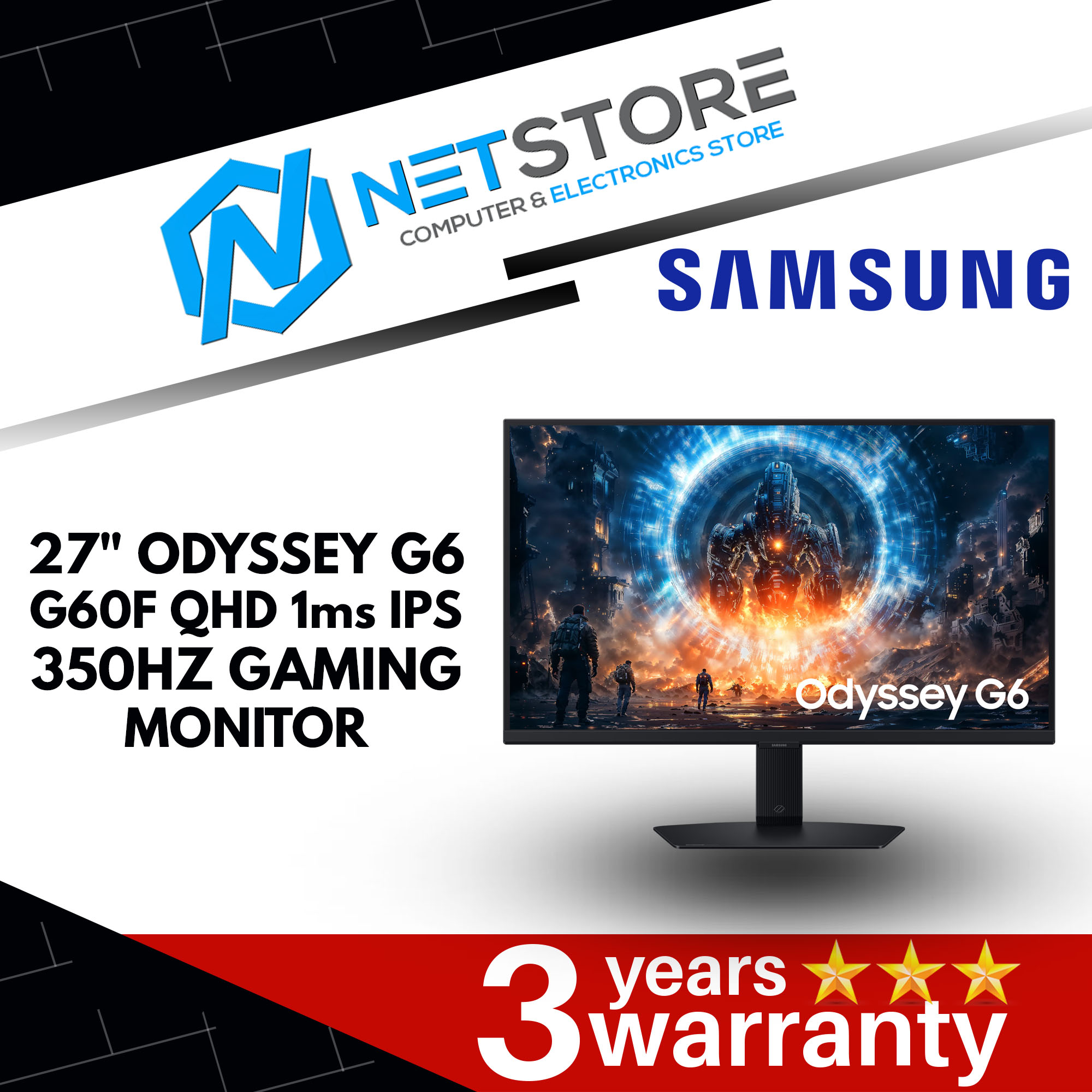 SAMSUNG 27" ODYSSEY G6 G60F QHD 1ms IPS 350HZ GAMING MONITOR - LS27FG602EEXXS