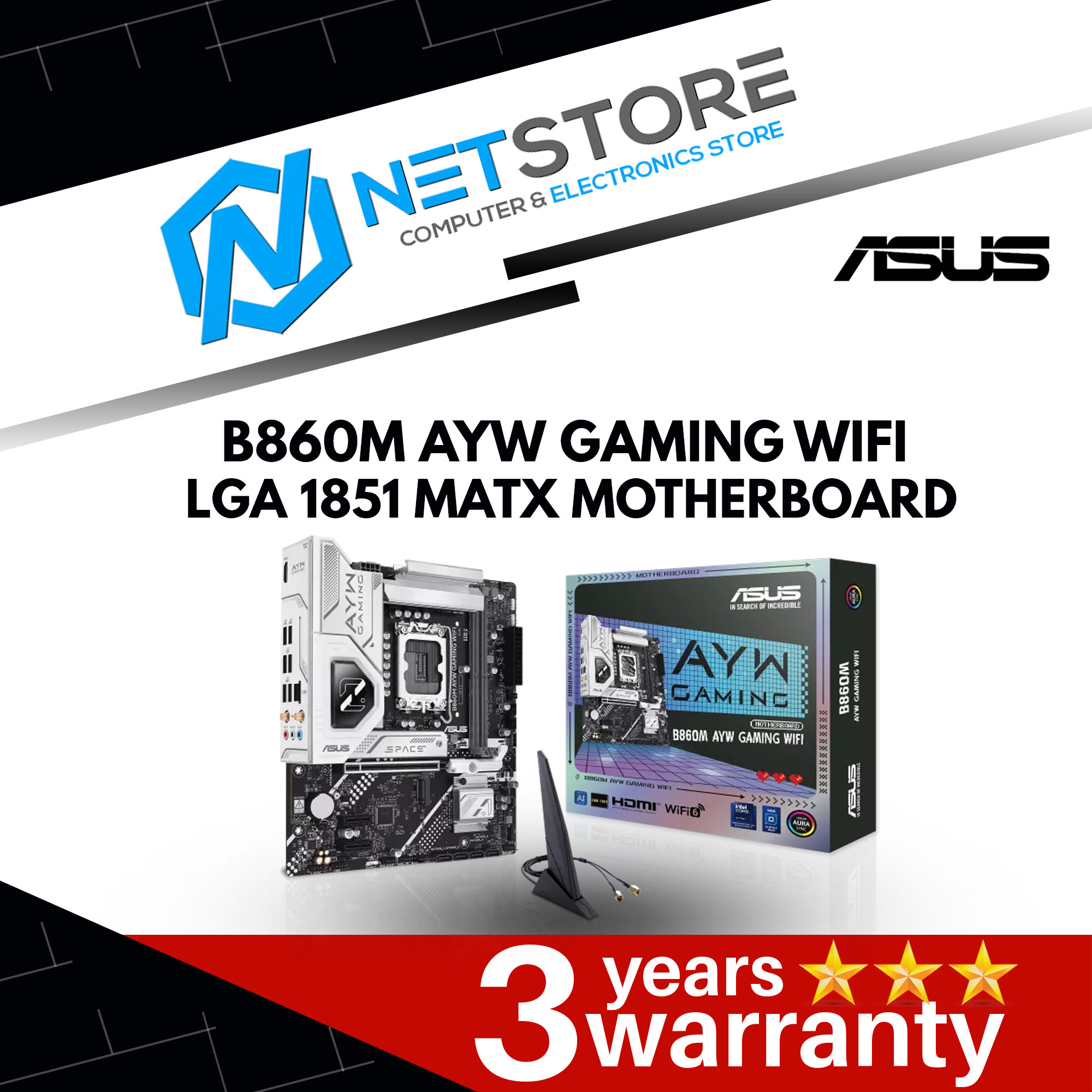 ASUS B860M AYW GAMING WIFI  LGA 1851 MATX MOTHERBOARD - 90MB1JS0-M0UAY0