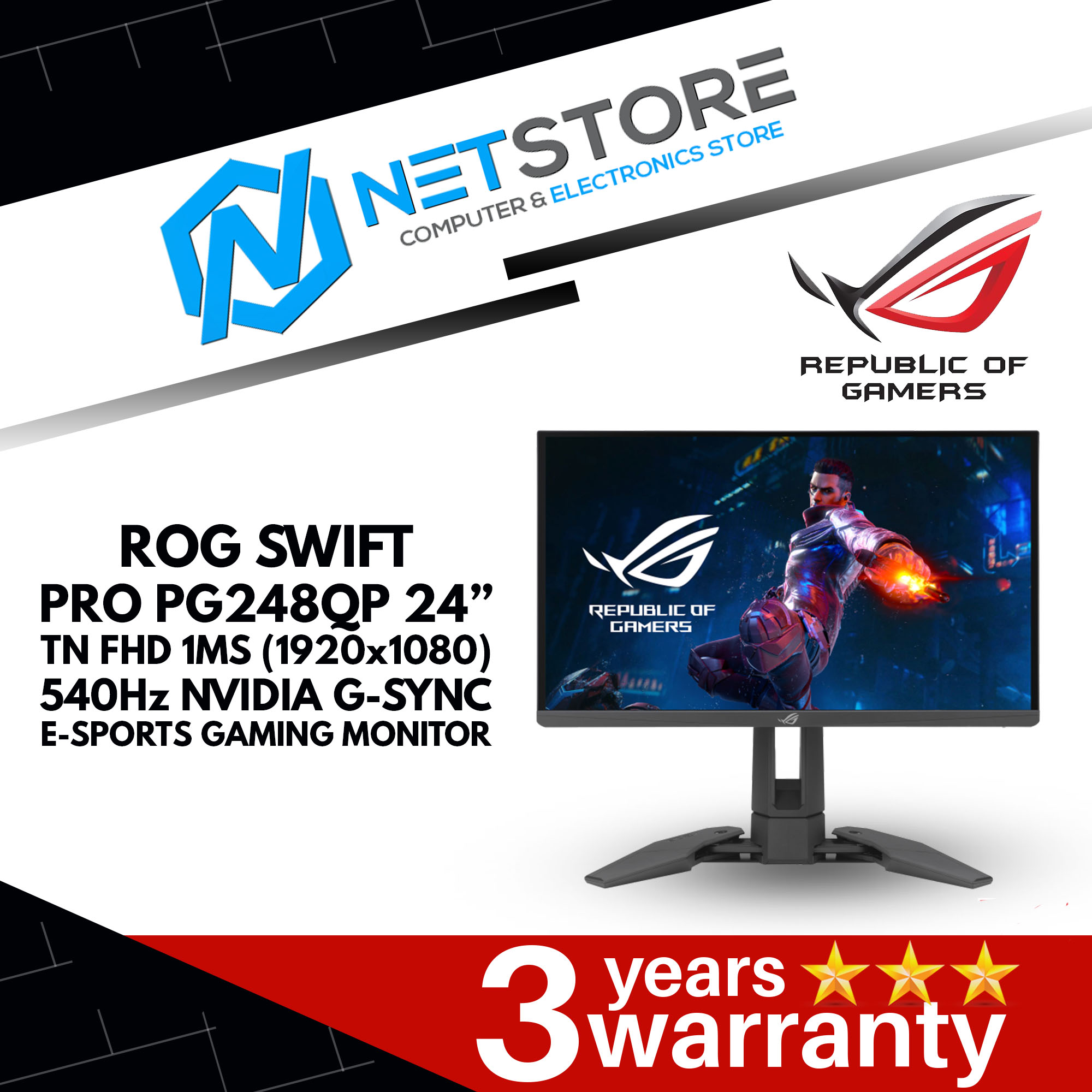 ASUS ROG SWIFT PRO PG248QP 24” TN FHD 1MS (1920x1080) 540Hz NVIDIA G-SYNC E-SPORTS GAMING MONITOR -