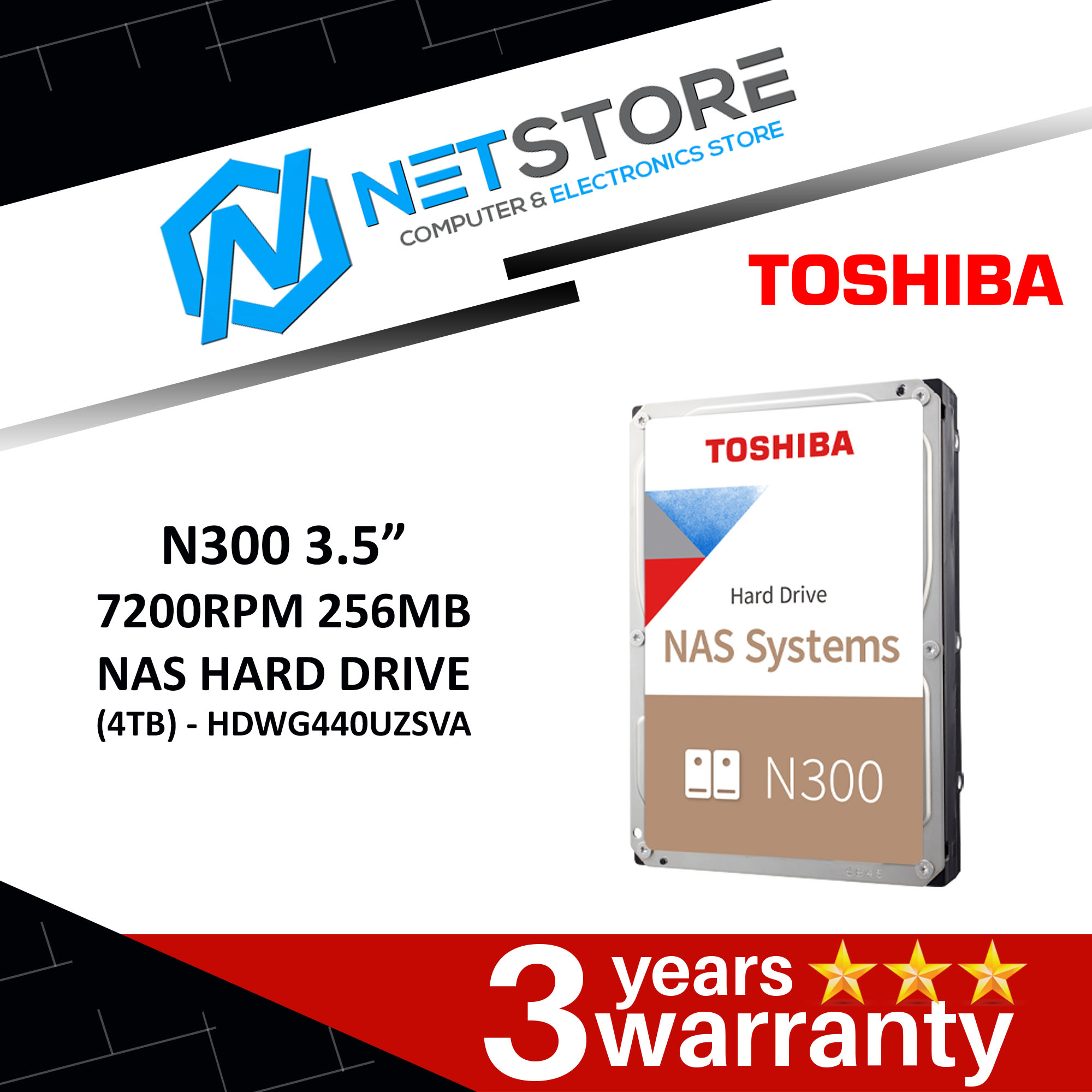 TOSHIBA N300 3.5” 7200RPM NAS HARD DRIVE (4TB, 6TB, 8TB 12TB, 14TB)