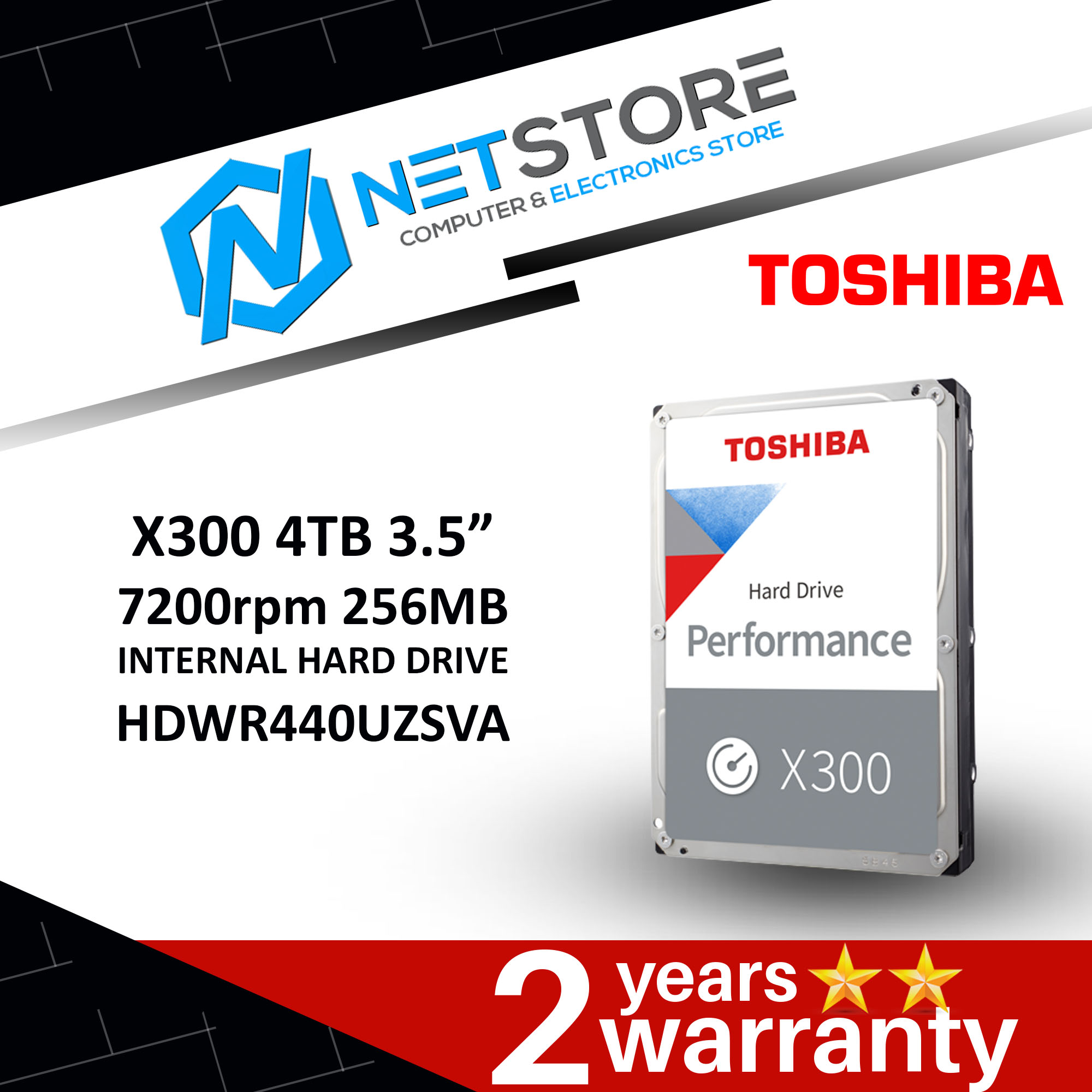 TOSHIBA X300 4TB 3.5” 7200rpm 256MB INTERNAL HARD DRIVE - HDWR440UZSVA
