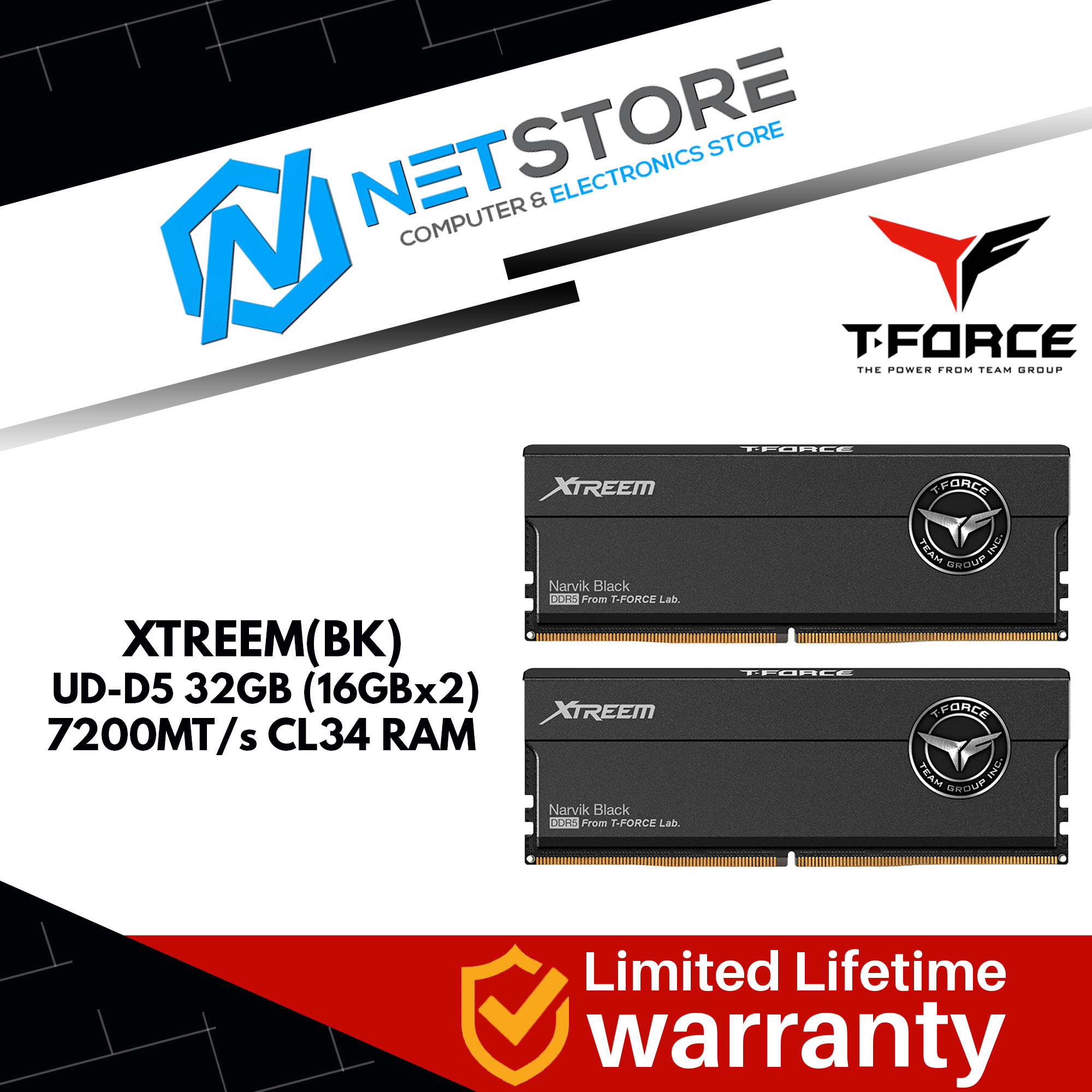T-FORCE XTREEM (BK) UD-D5 16GBx2 7200 CL34-42-42-84 1.4V RAM - FFXD532G7200HC34ADC01