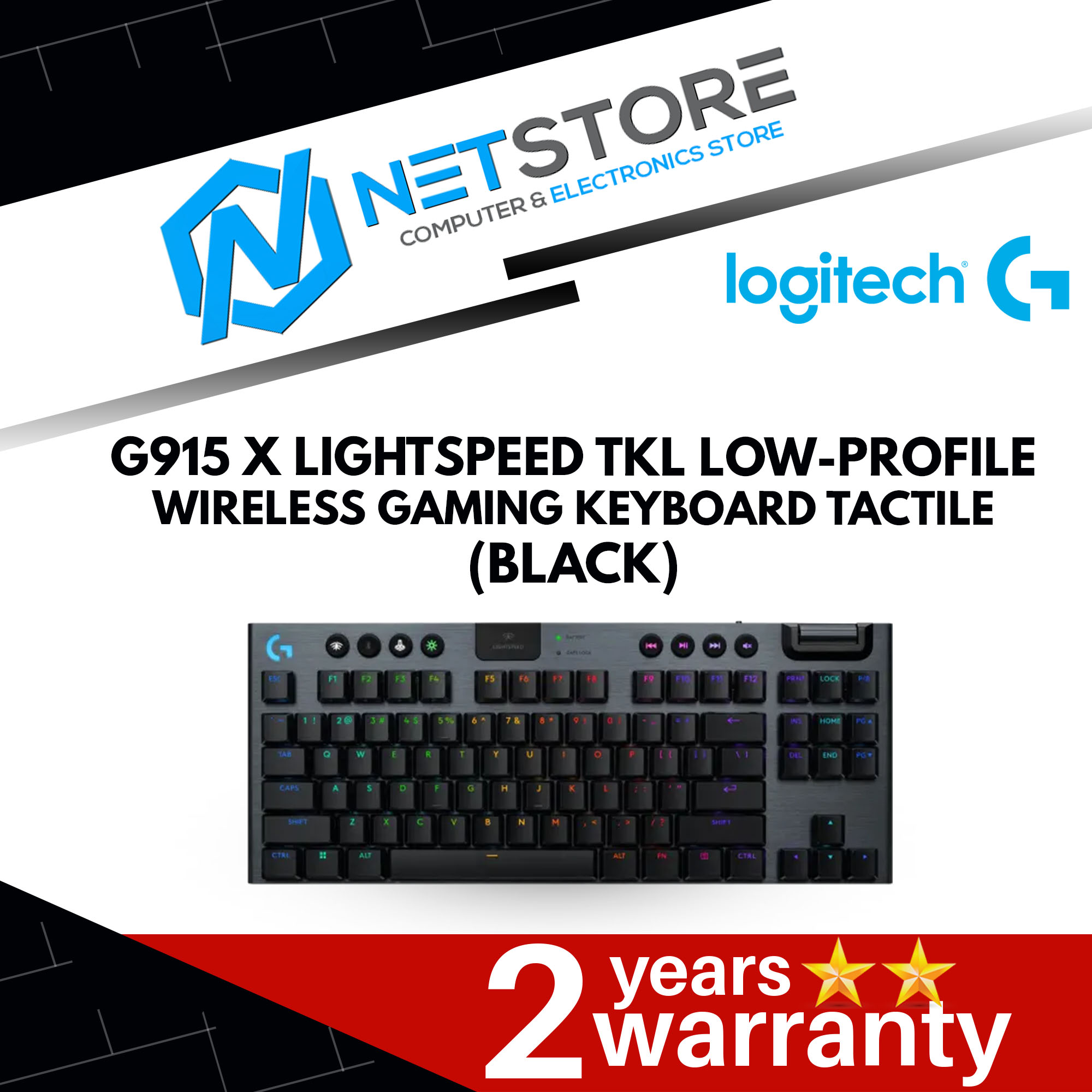 Logitech G915 X LIGHTSPEED TKL Low-Profile Wireless Gaming Keyboard - Tactile (BLACK/WHITE) 