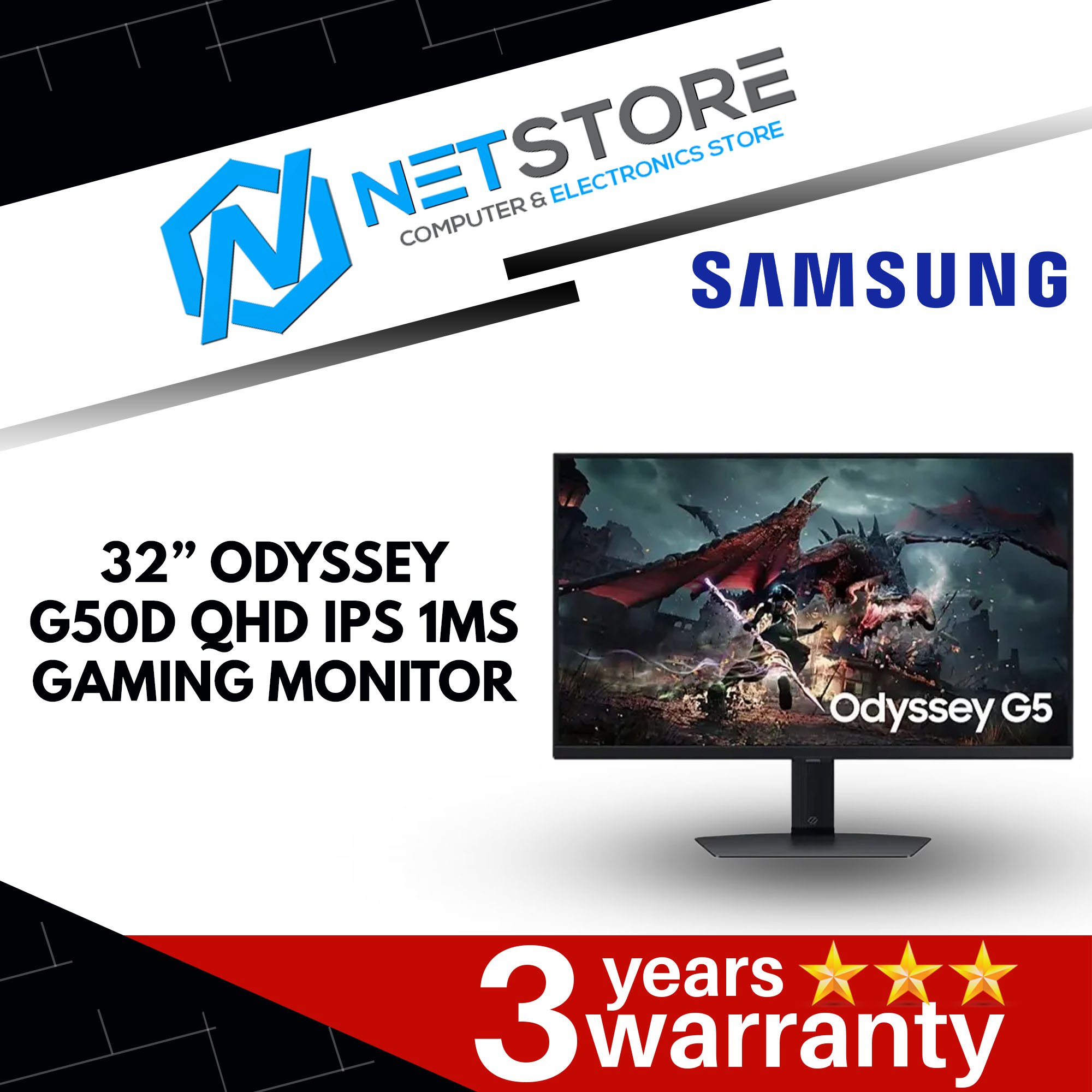 SAMSUNG 32” ODYSSEY G50D QHD IPS 1MS GAMING MONITOR - LS32DG502EEXXS