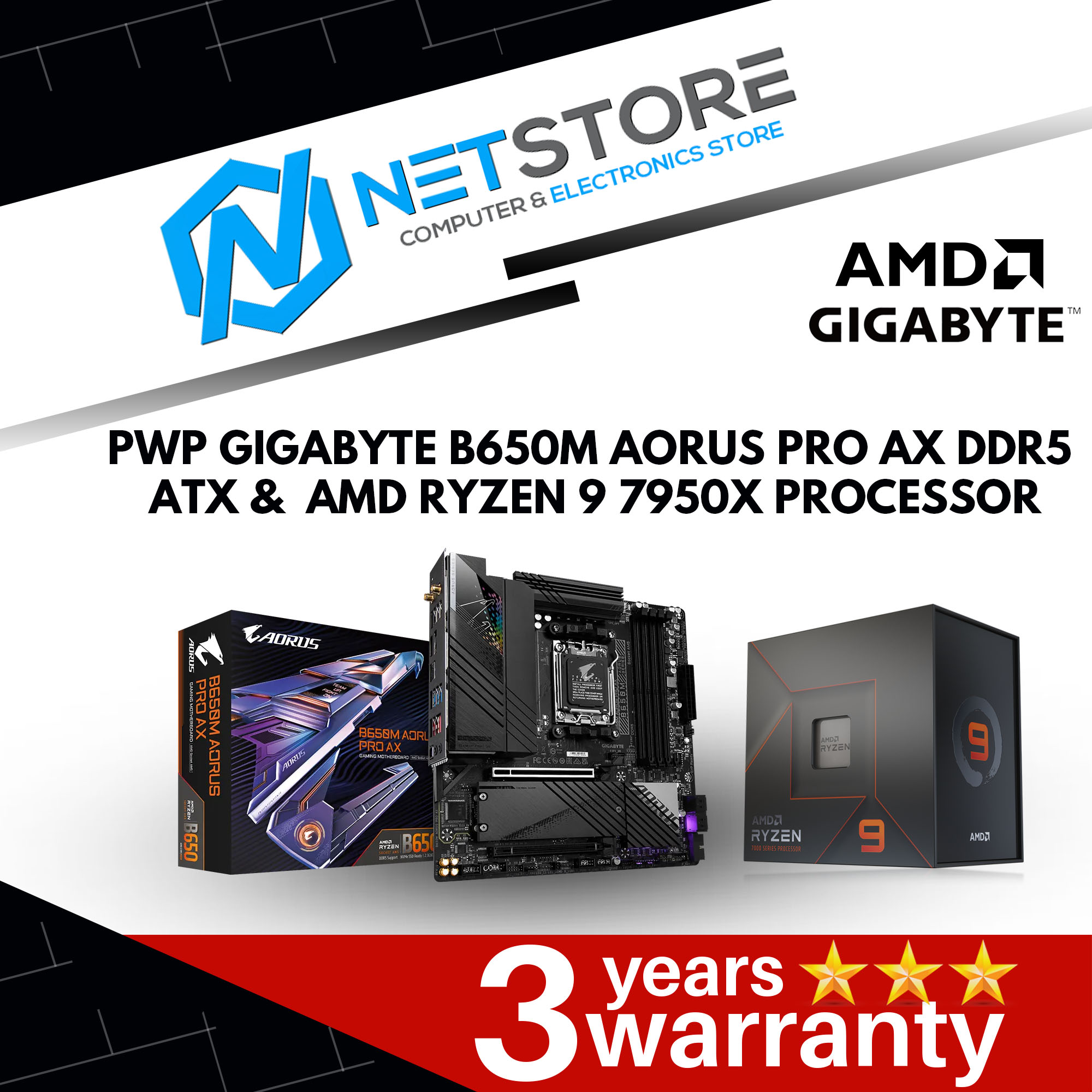 PWP GIGABYTE B650M AORUS PRO AX DDR5 ATX & AMD RYZEN 9 7950X PROCESSOR