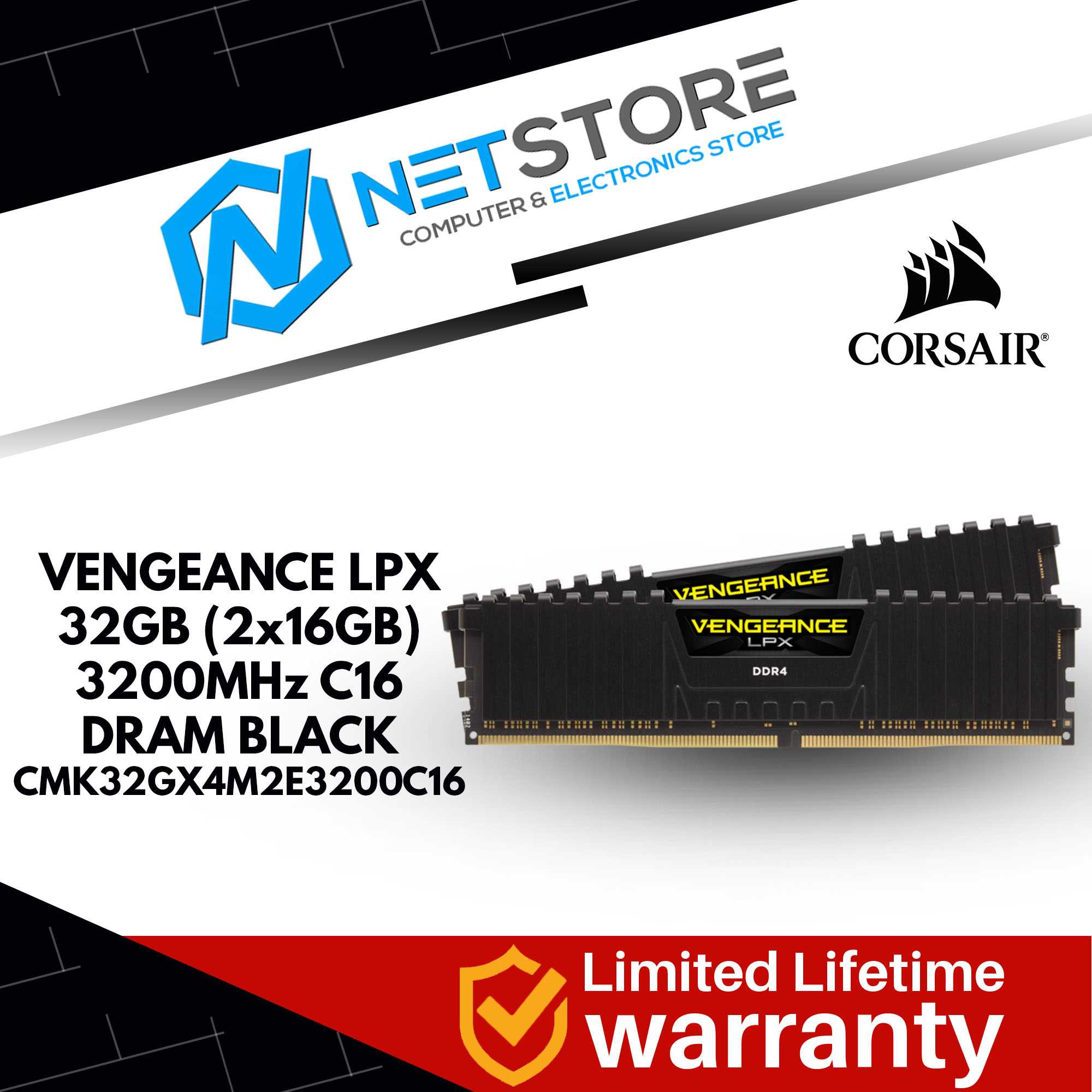 CORSAIR VENGEANCE LPX 32GB (2x16GB) DDR4 DRAM 3200MHz C16 MEMORY KIT (BLACK) - CMK32GX4M2E3200C16