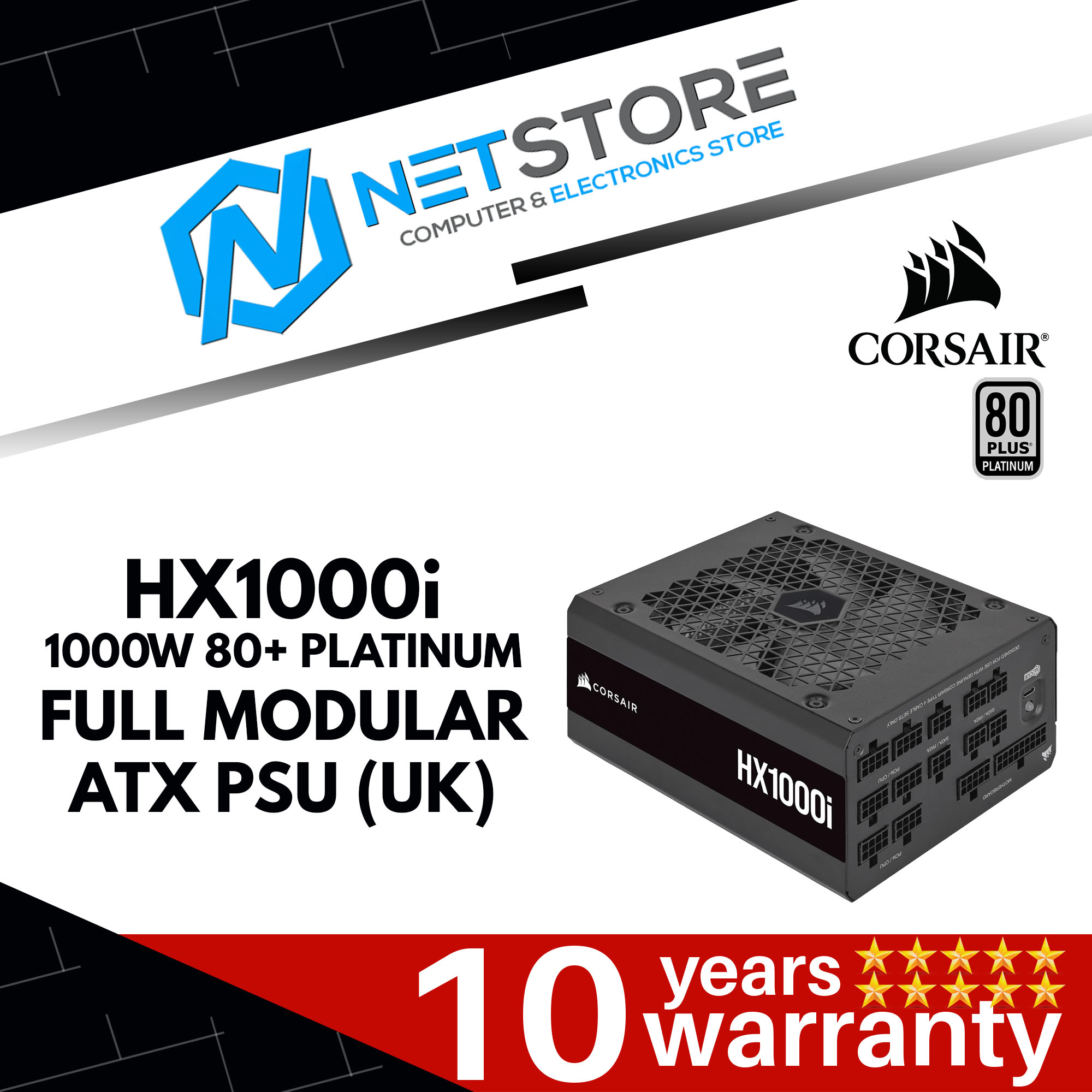CORSAIR HX1000I 80+ FULLY MODULAR ULTRA-LOW NOISE PLATINUM ATX (UK) - CP-9020259-UK
