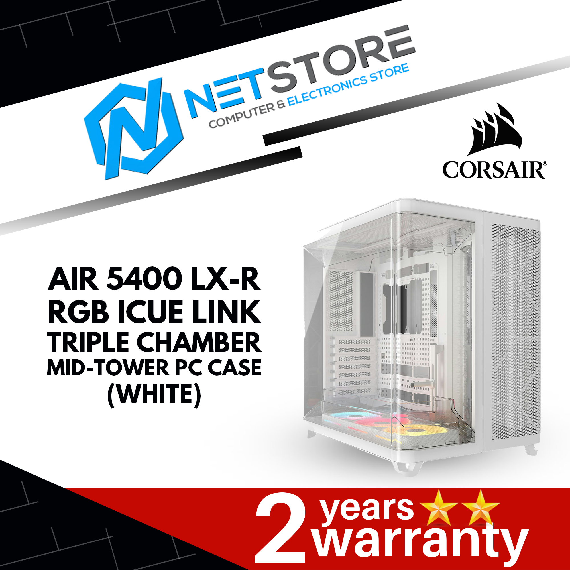 CORSAIR AIR 5400 LX-R RGB iCUE LINK TRIPLE CHAMBER MID-TOWER CASE - (BLACK | WHITE)