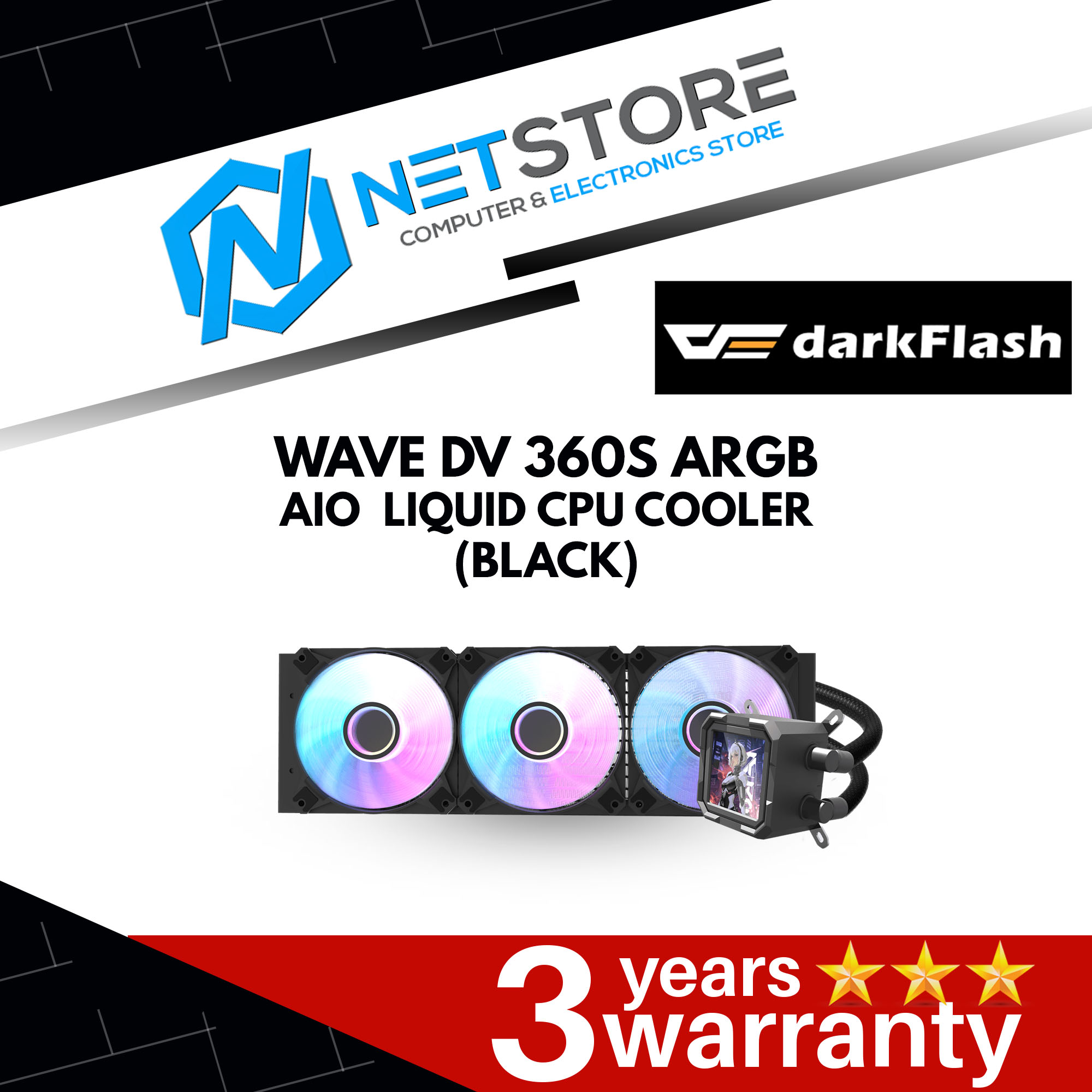 DARKFLASH  WAVE DV 360S ARGB LIQUID CPU COOLER BLACK/WHITE with 320x320 IPS LCD Screen