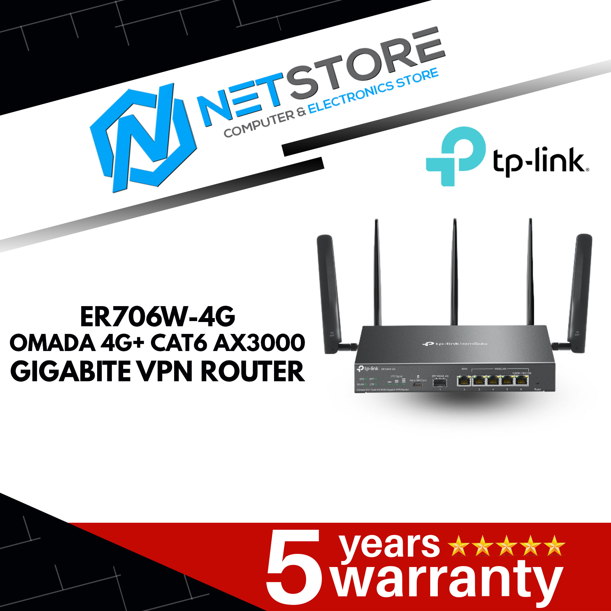 TP-LINK ER706W-4G OMADA 4G+ CAT6 AX3000 GIGABITE VPN ROUTER