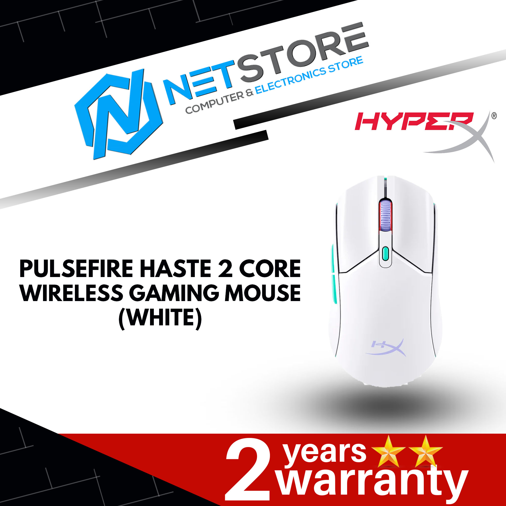 HYPERX PULSEFIRE HASTE 2 CORE WIRELESS GAMING MOUSE (WHITE) - 8R2E7AA