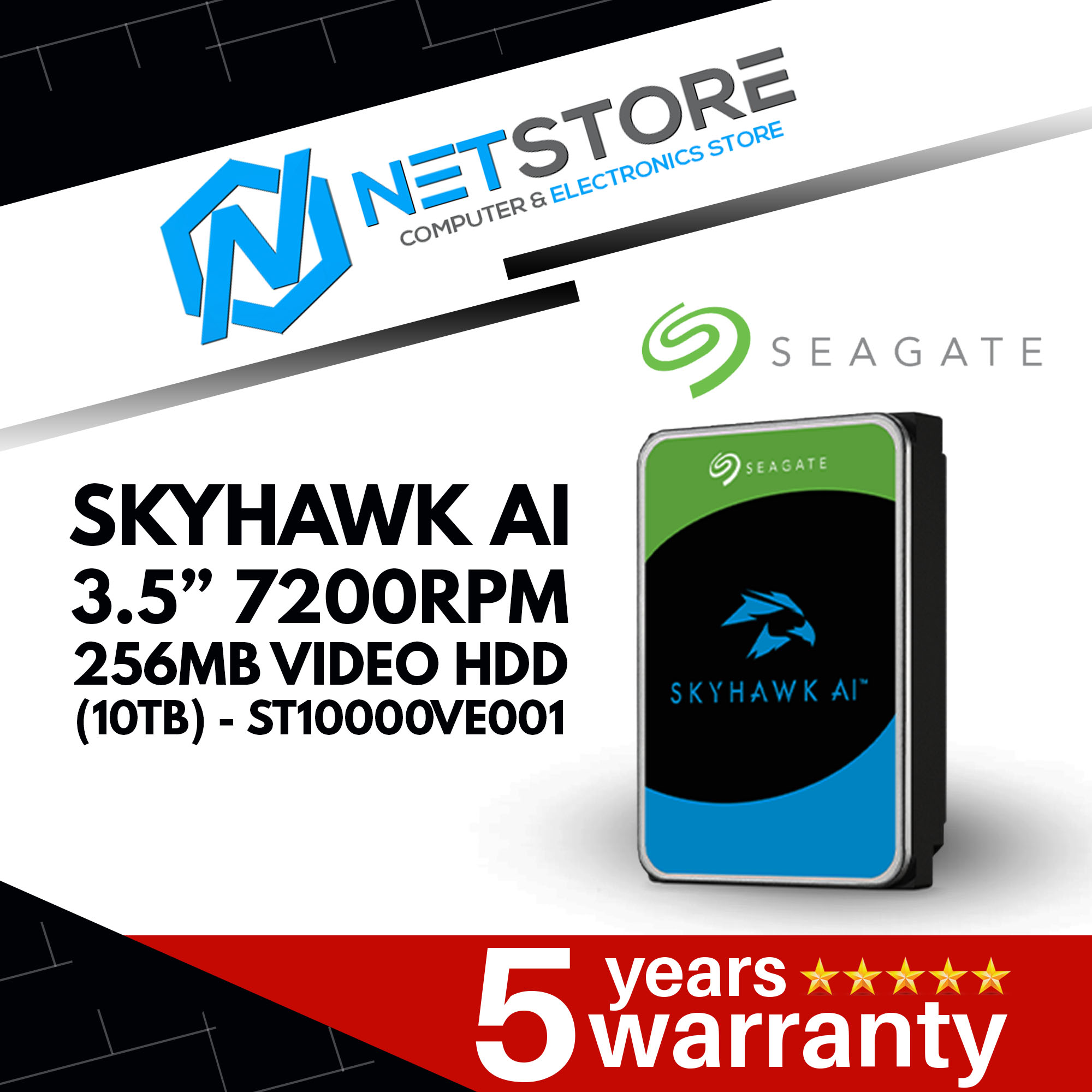 SEAGATE SKYHAWK AI 3.5” 7200RPM 256MB VIDEO HDD (8TB, 10TB, 12TB, 16TB, 20TB)