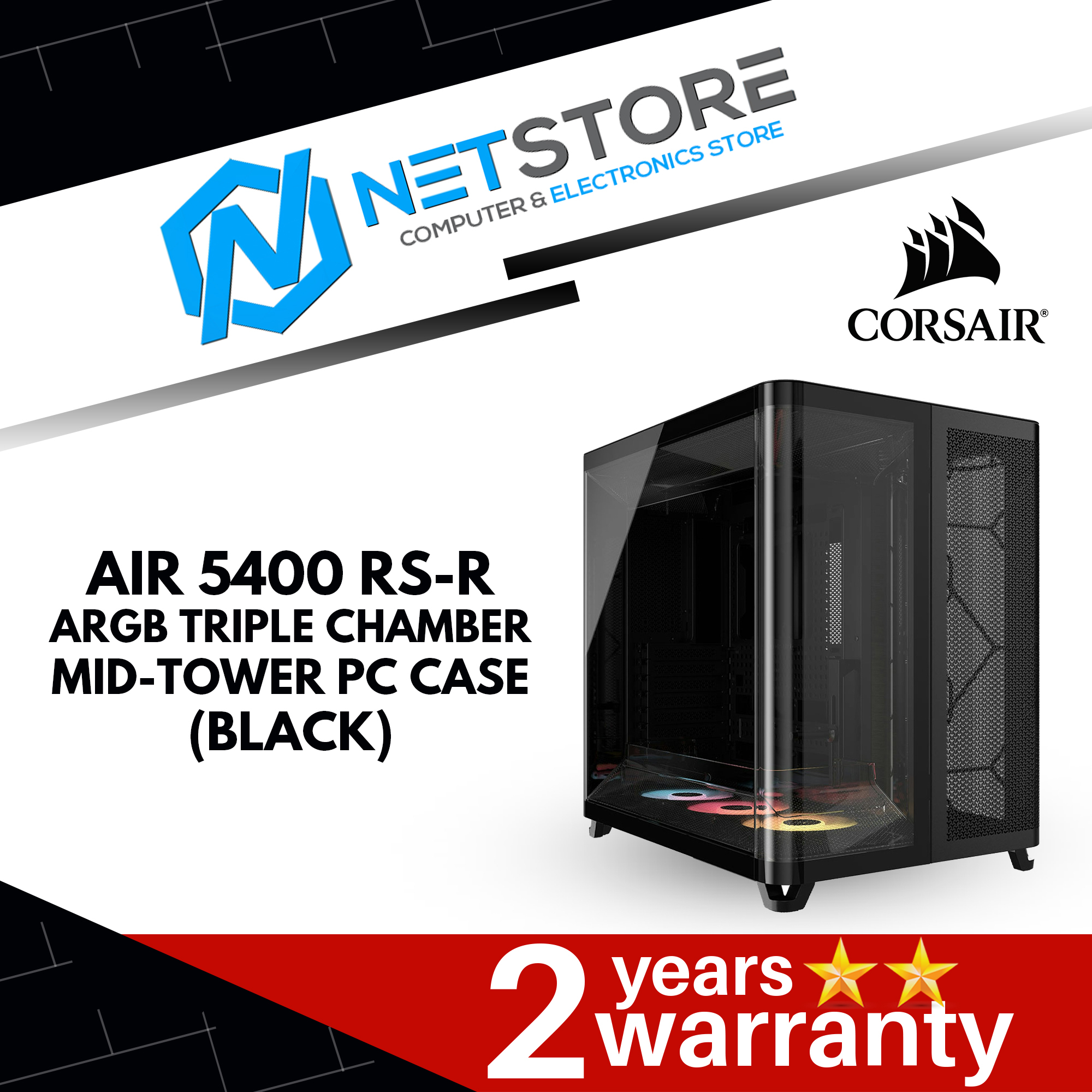 CORSAIR AIR 5400 RS-R ARGB TRIPLE CHAMBER MID-TOWER CASE - (BLACK | WHITE)