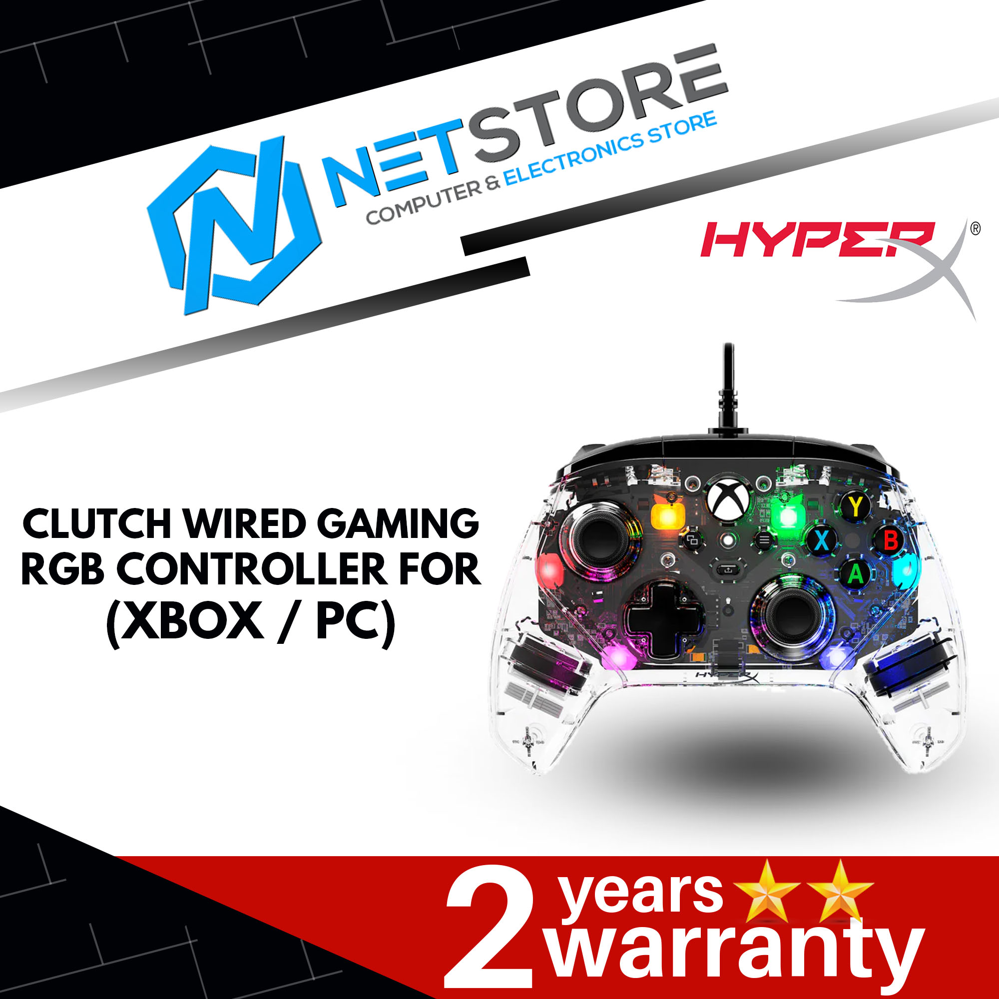HYPERX CLUTCH WIRED GAMING RGB CONTROLLER FOR (XBOX / PC) - 7D6H2AA