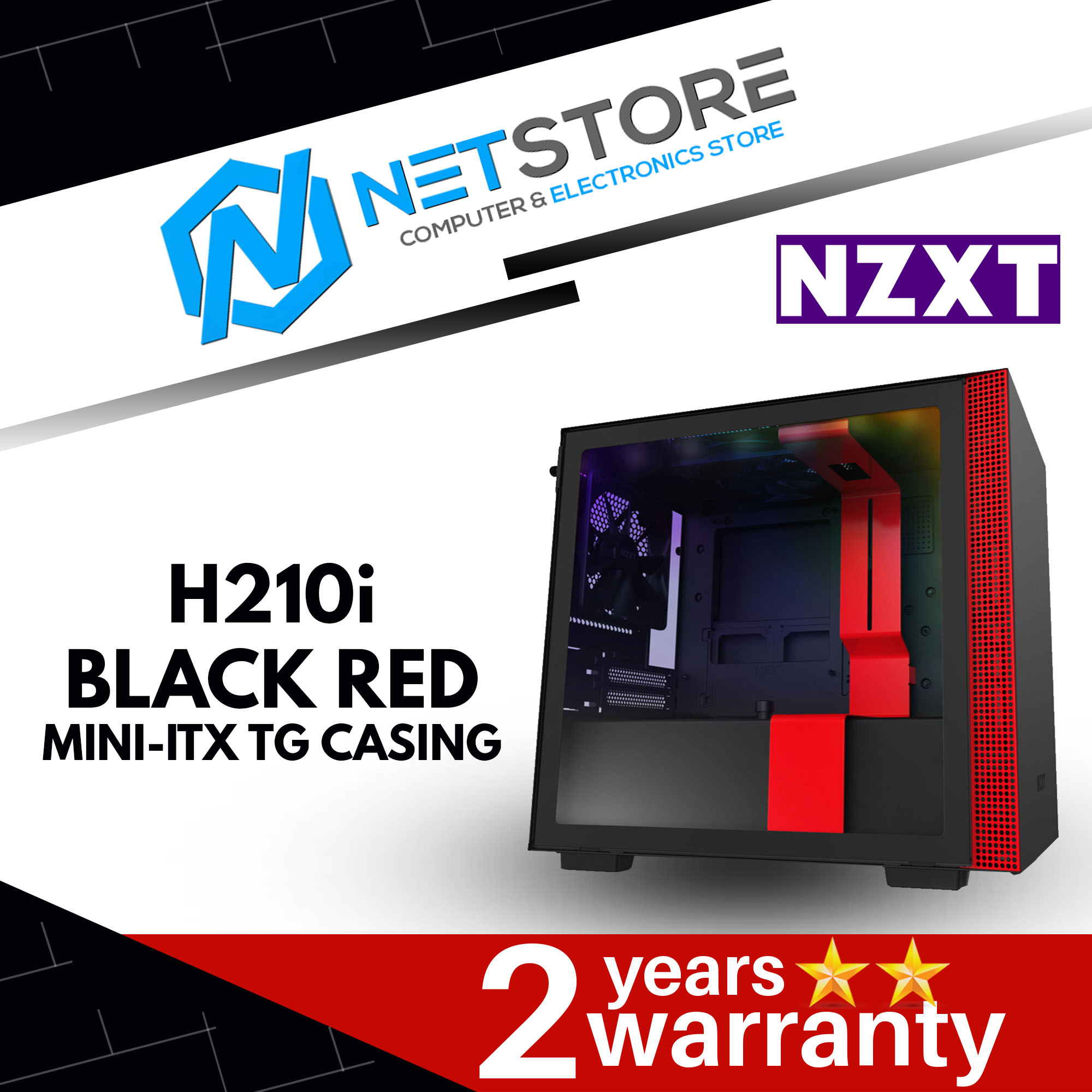NZXT H210i BLACK RED MINI-ITX TG CASING CA-H210i-BR