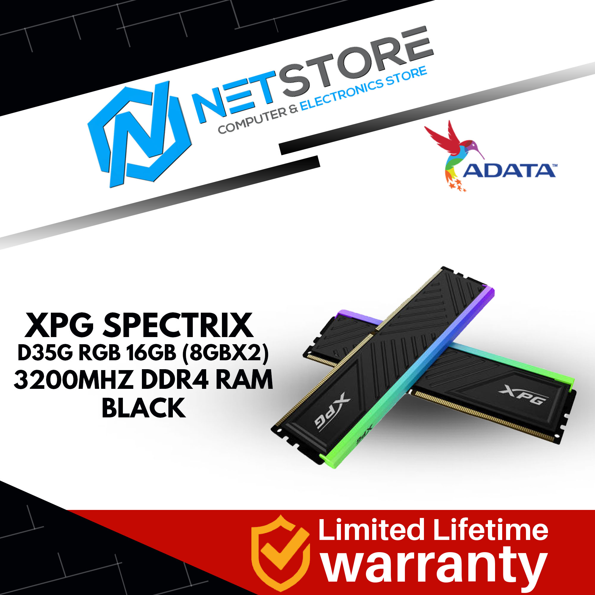 ADATA XPG SPECTRIX D35G RGB 16GB (8GBx2) 3200MHZ DDR4 RAM WHITE/BLACK