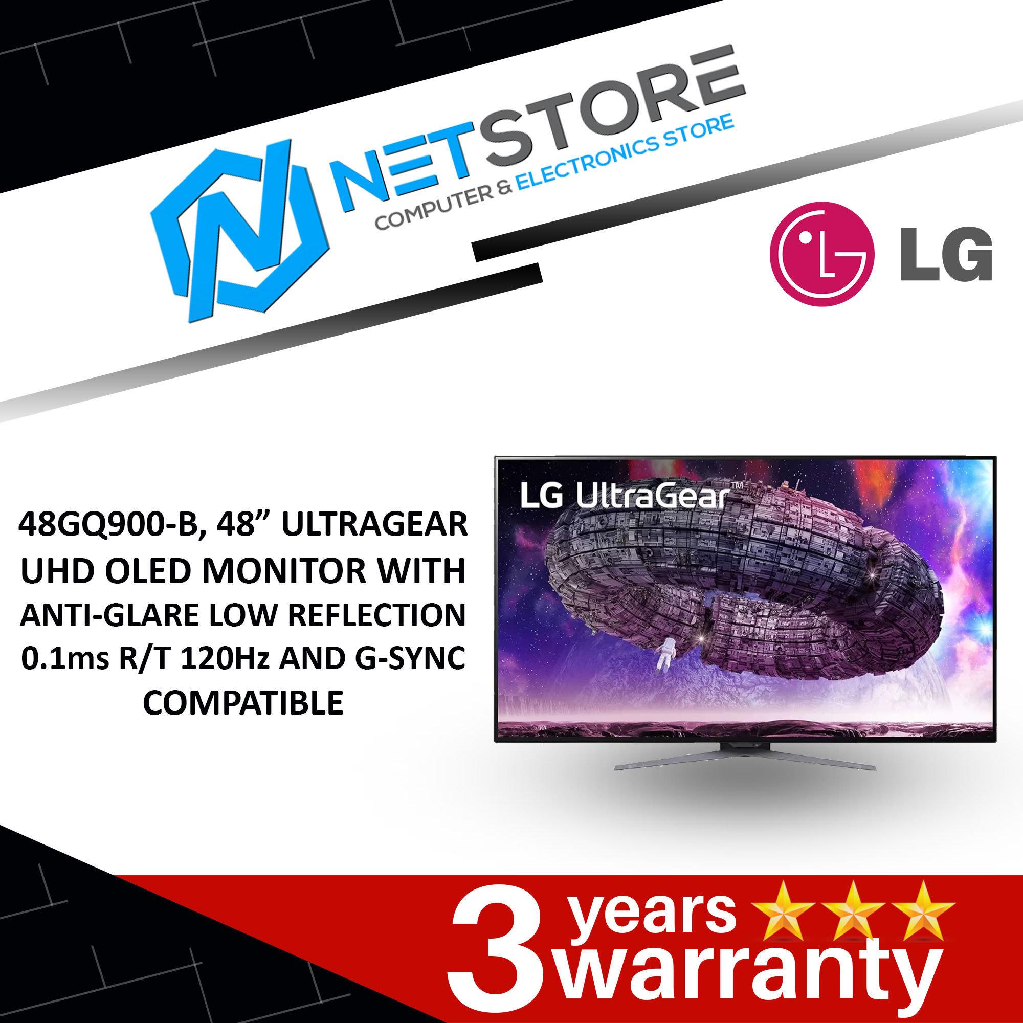 LG 48GQ900-B, 48” ULTRAGEAR UHD OLED MONITOR WITH ANTI-GLARE LOW REFLECTION 0.1ms R/T 120Hz AND G-SY