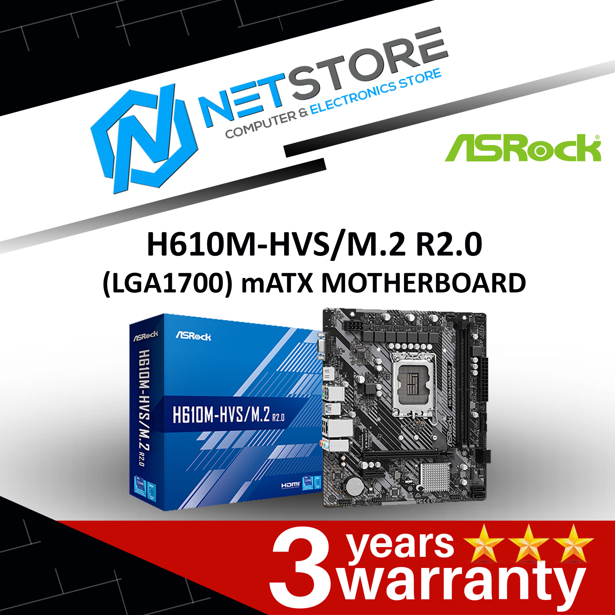 ASROCK H610M-HVS/M.2 R2.0 (LGA1700) mATX MOTHERBOARD - 90-MXBJJ0-A0UAYZ