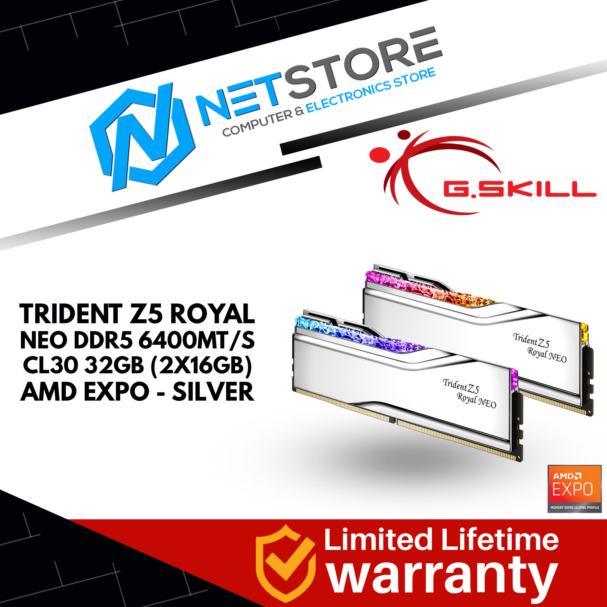 G.SKILL TRIDENT Z5 ROYAL NEO DDR5 6400MT/S CL30 32GB (2X16GB) AMD EXPO - F5-6400J3039G16GX2-TR5NS