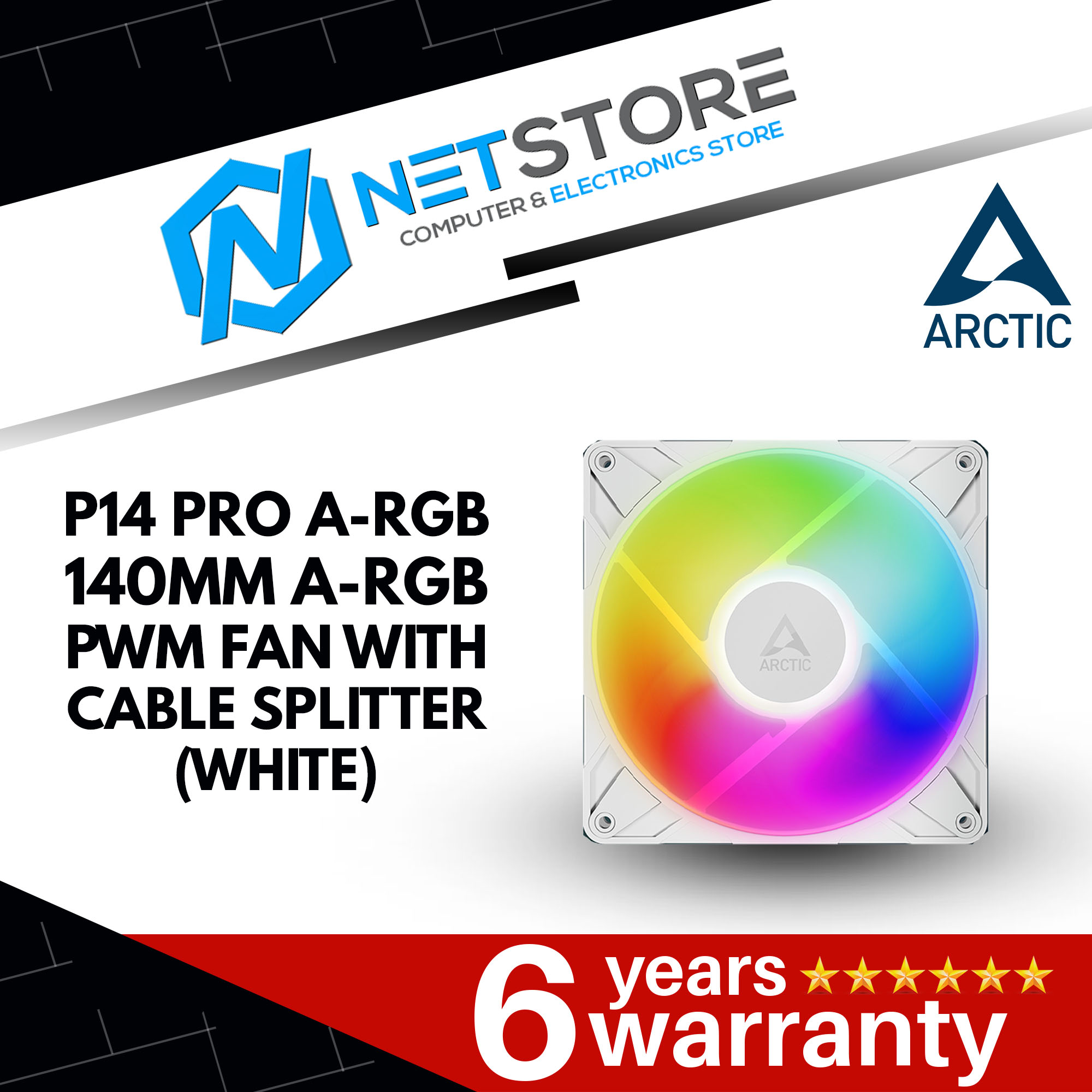 ARCTIC P14 PRO A-RGB 140MM A-RGB PWM FAN WITH CABLE SPLITTER (BLACK/WHITE)