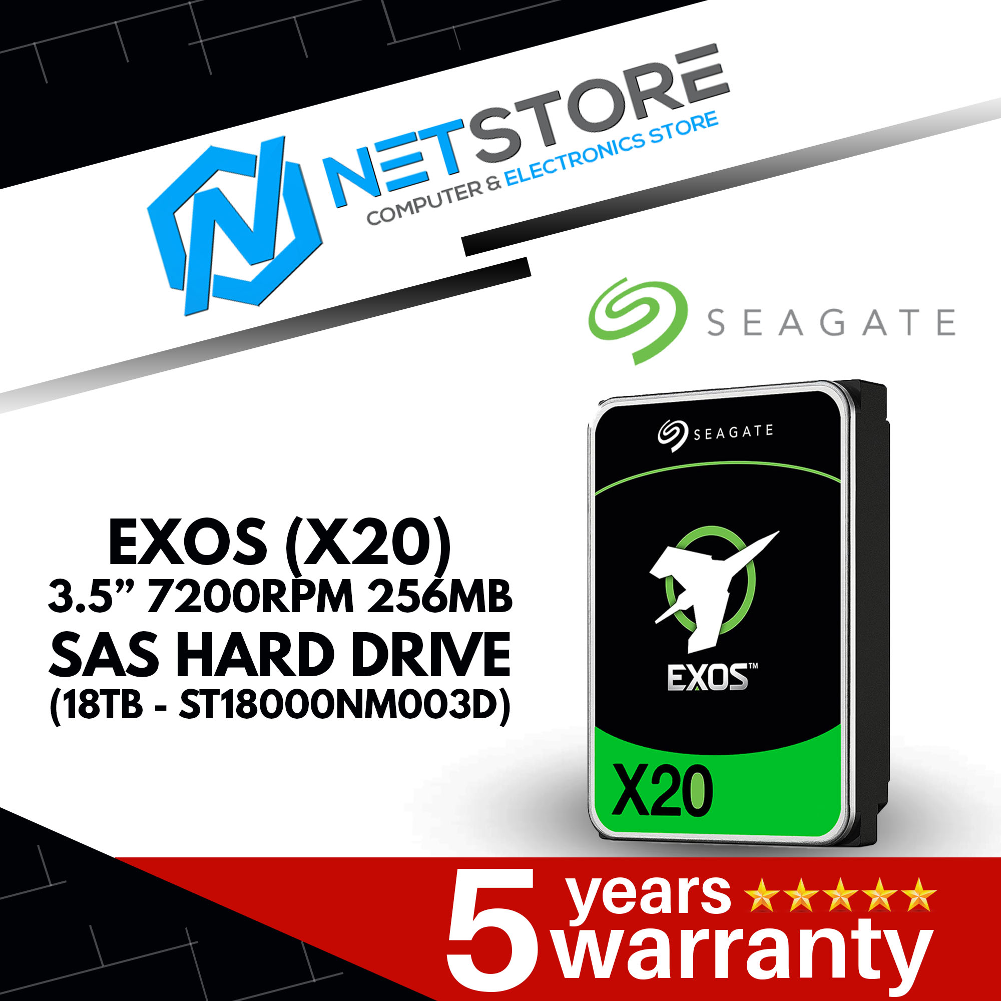 SEAGATE EXOS (X18, X20) 3.5” 7200RPM 256MB SAS HARD DRIVE (10TB, 12TB, 16TB, 18TB, 20TB)