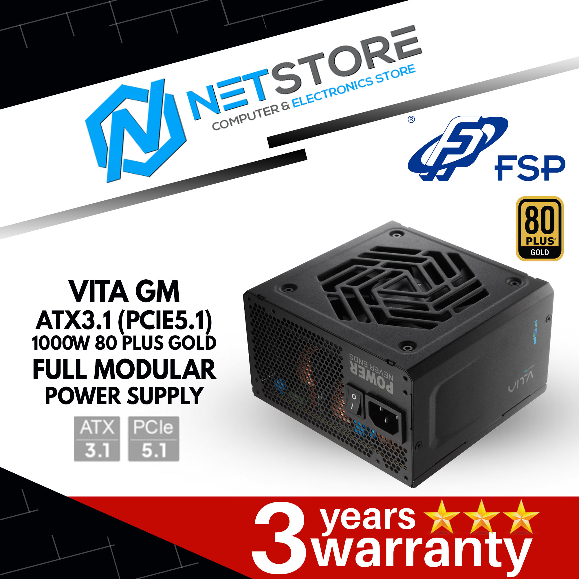 FSP VITA GM ATX3.1 (PCIE5.1) 1000W 80 PLUS GOLD FULL MODULAR POWER SUPPLY - VITA-1000GM