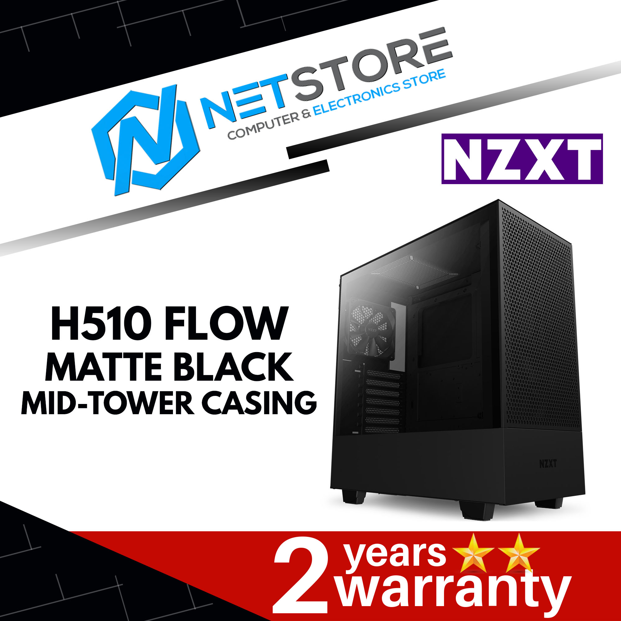 NZXT H510 FLOW MATTE BLACK MID TOWER CASING - CA-H52FB-01