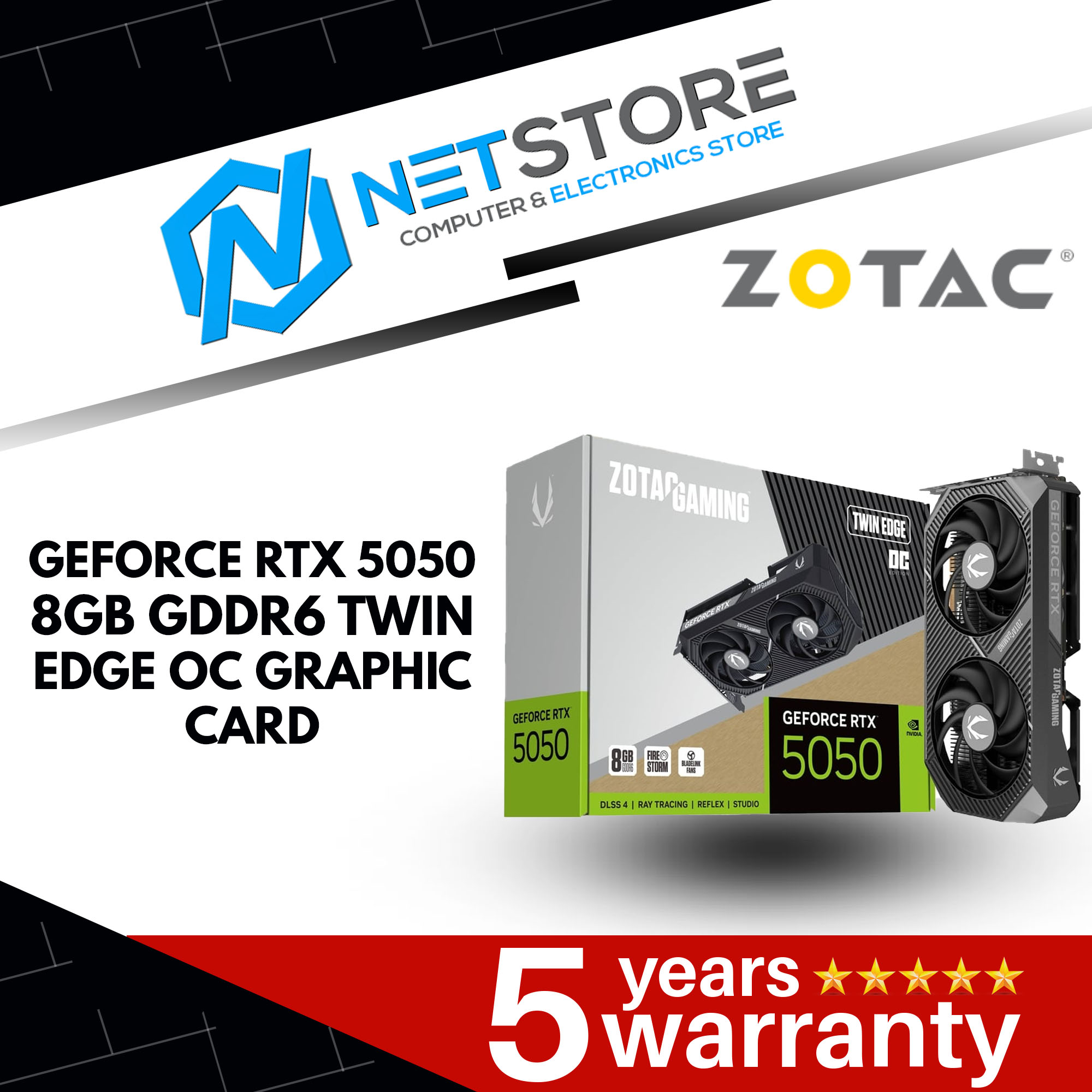 ZOTAC GEFORCE RTX 5050 8GB GDDR6 TWIN EDGE OC GRAPHIC CARD - ZT-B50500H-10M