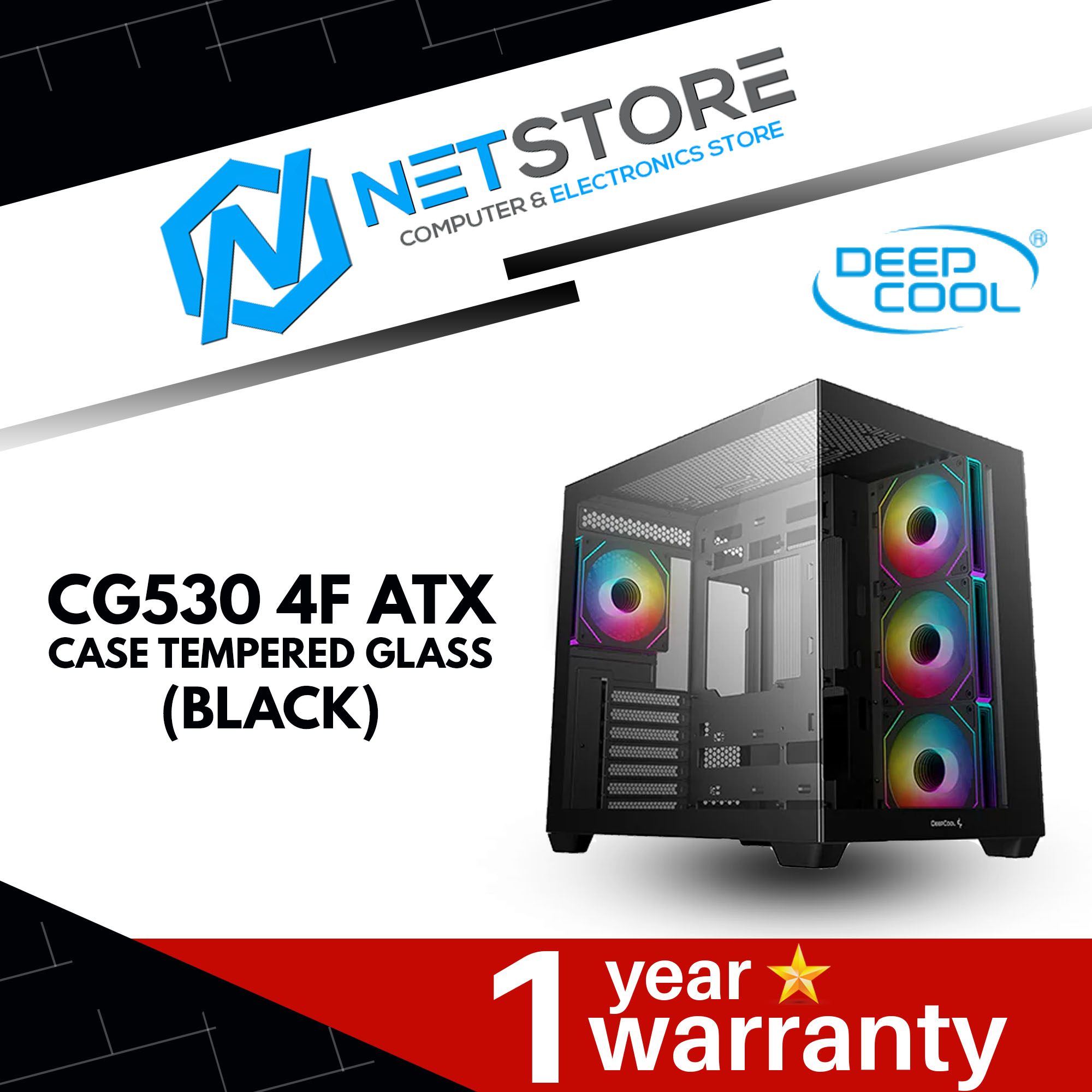 DEEPCOOL CG530 4F ATX CASE TEMPERED GLASS (BLACK / WHITE)