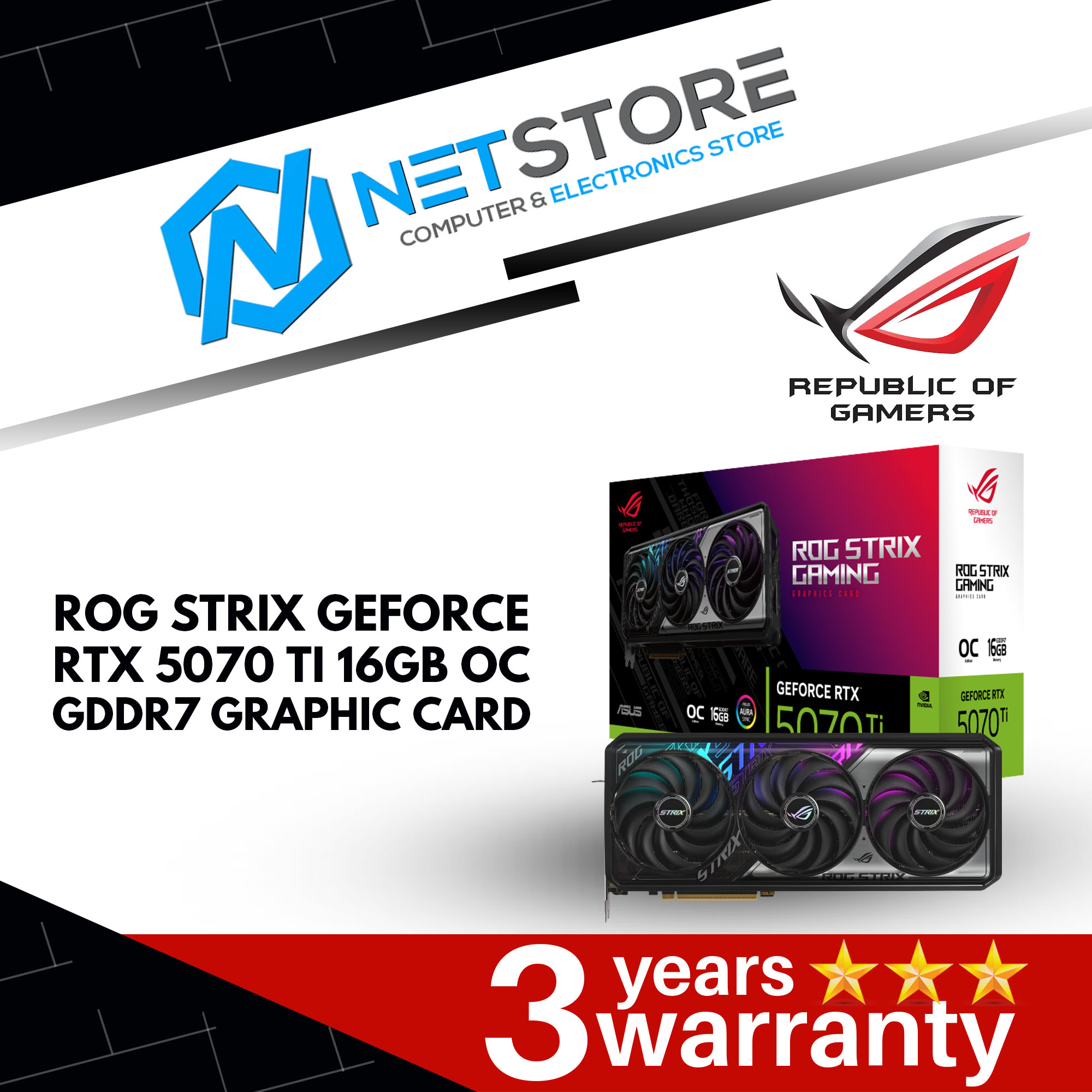 ASUS ROG STRIX GEFORCE RTX 5070 TI 16GB OC GDDR7 GRAPHIC CARD - 90YV0M90-M0NA00