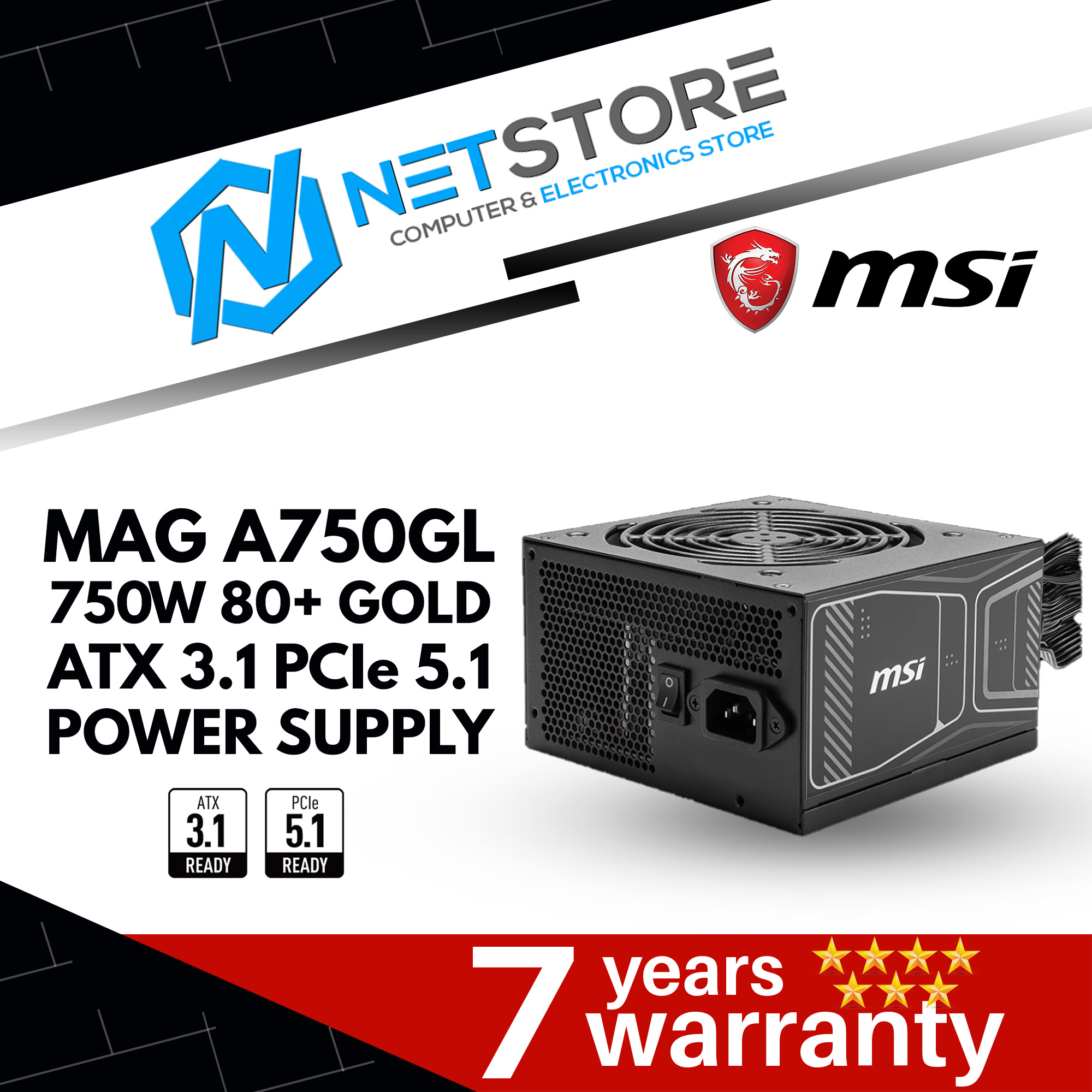 MSI MAG A750GL ATX3.1 PCIe5.1 80+ GOLD POWER SUPPLY - 306-7ZP8B18-CE0