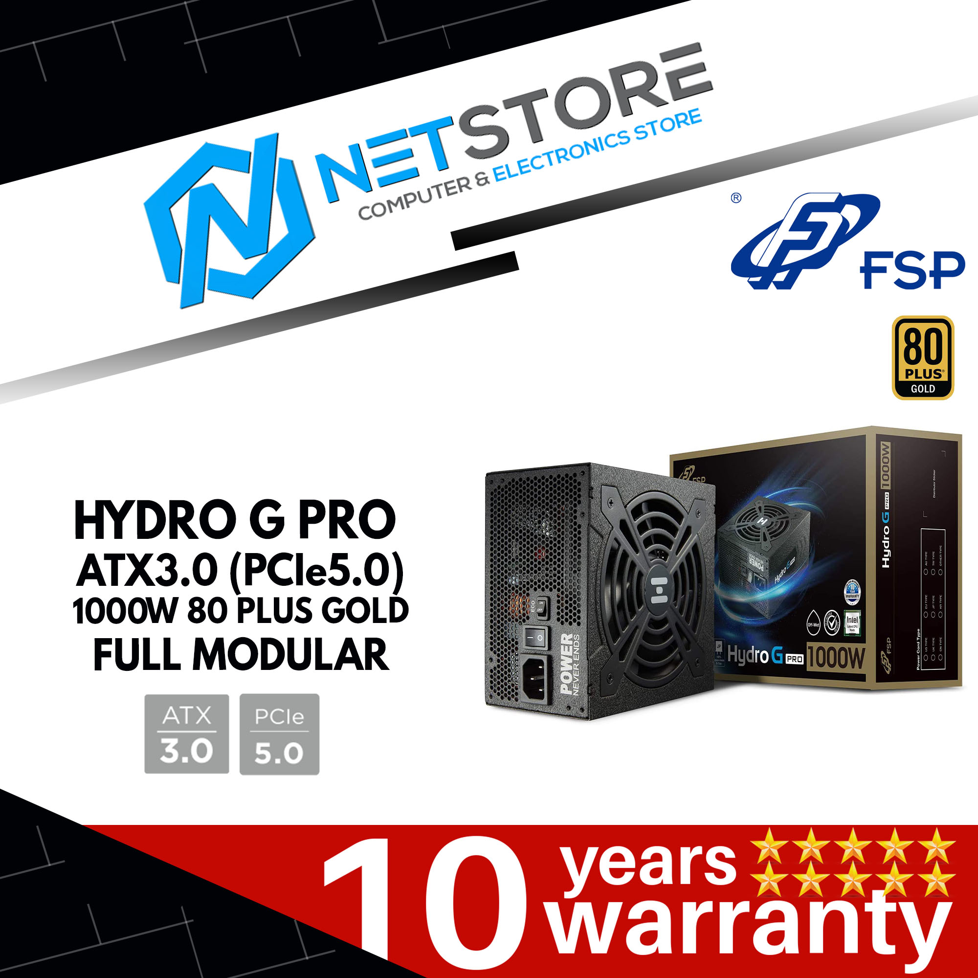 FSP HYDRO G PRO 1000W 80 PlUS GOLD FULL MODULAR ATX3.0 (PCIe5.0) POWER SUPPLY-FSP-HG2-1000-GEN5