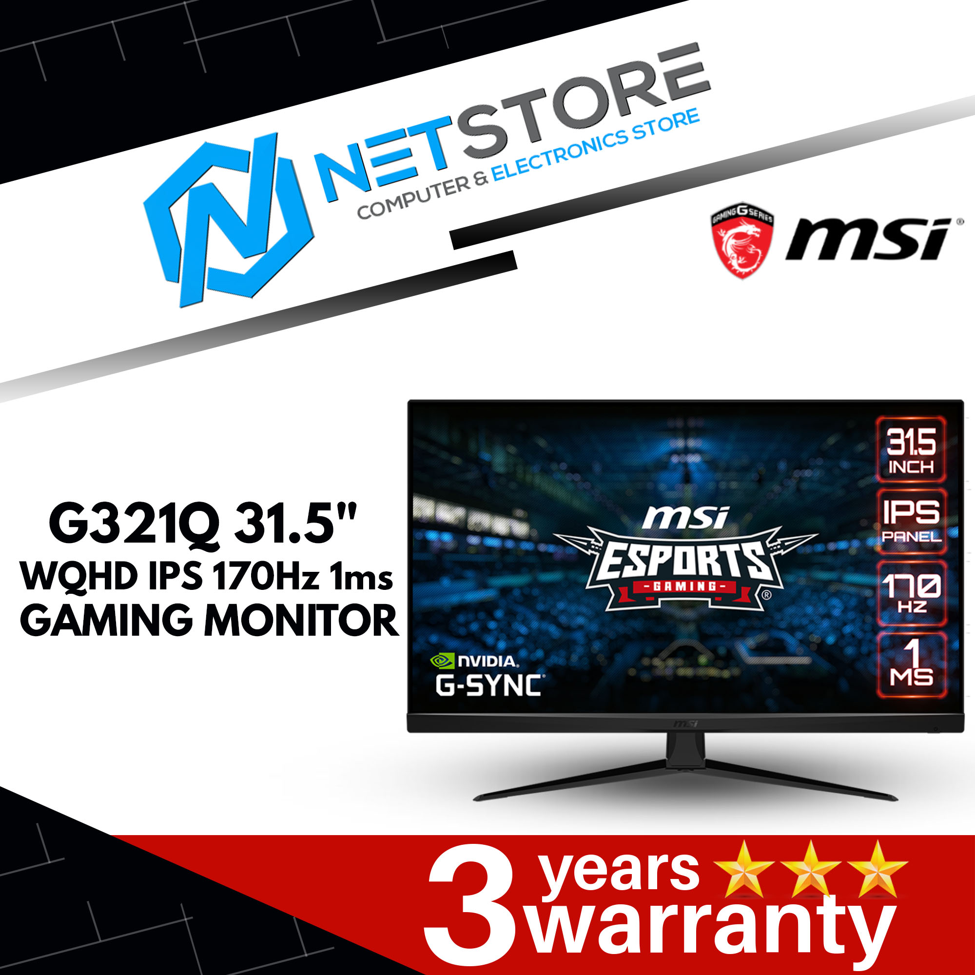 MSI G321Q 31.5" WQHD IPS 170Hz 1 ms GAMING MONITOR - 9S6-3DB91A-032