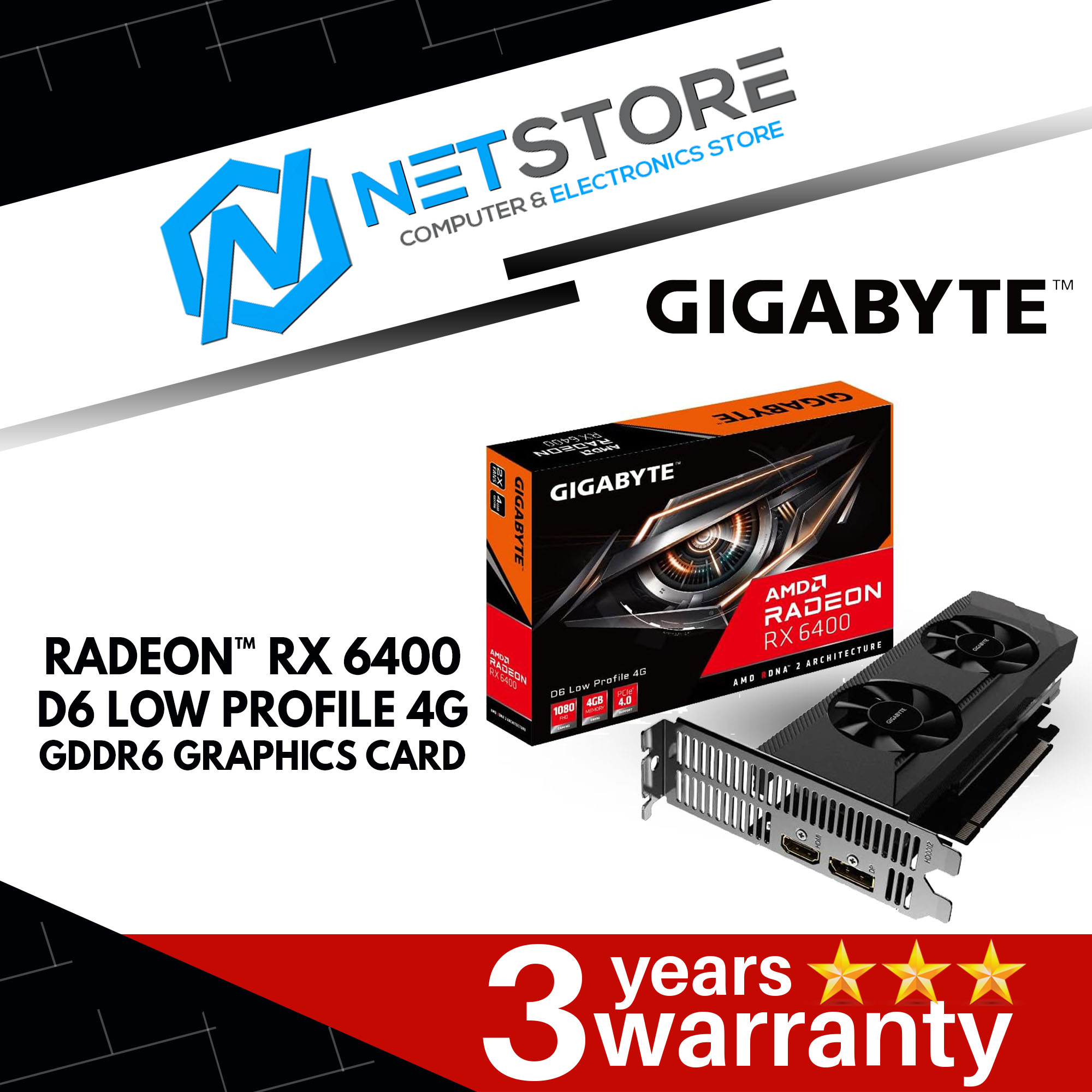 GIGABYTE Radeon™ RX 6400 D6 LOW PROFILE 4G GRAPHIC CARD - GV-R64D6-4GL 