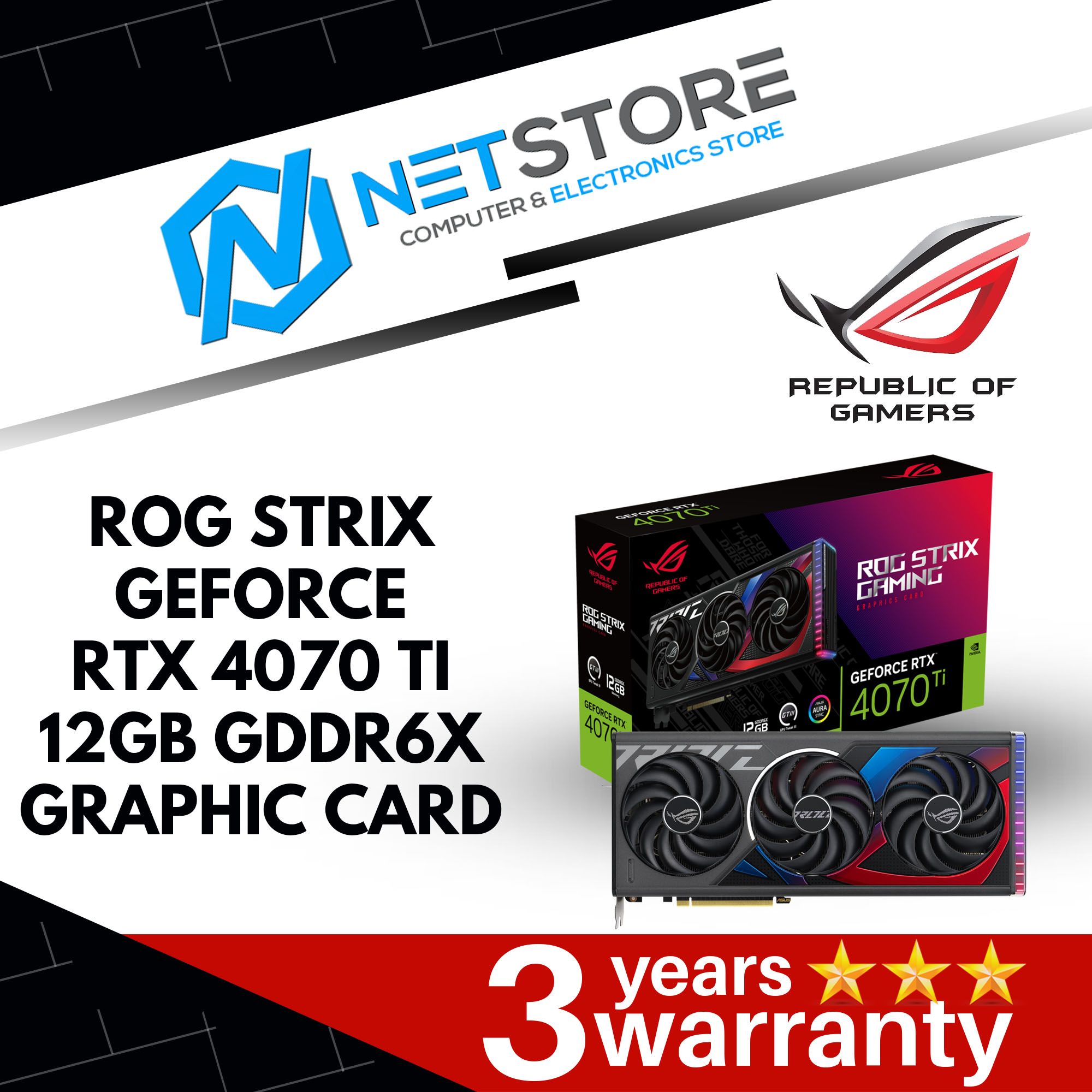 ASUS ROG STRIX GEFORCE RTX 4070Ti 12GB GDDR6X GRAPHICS CARD - ROG-STRIX-RTX4070TI-12G-GAMING - 90YV0