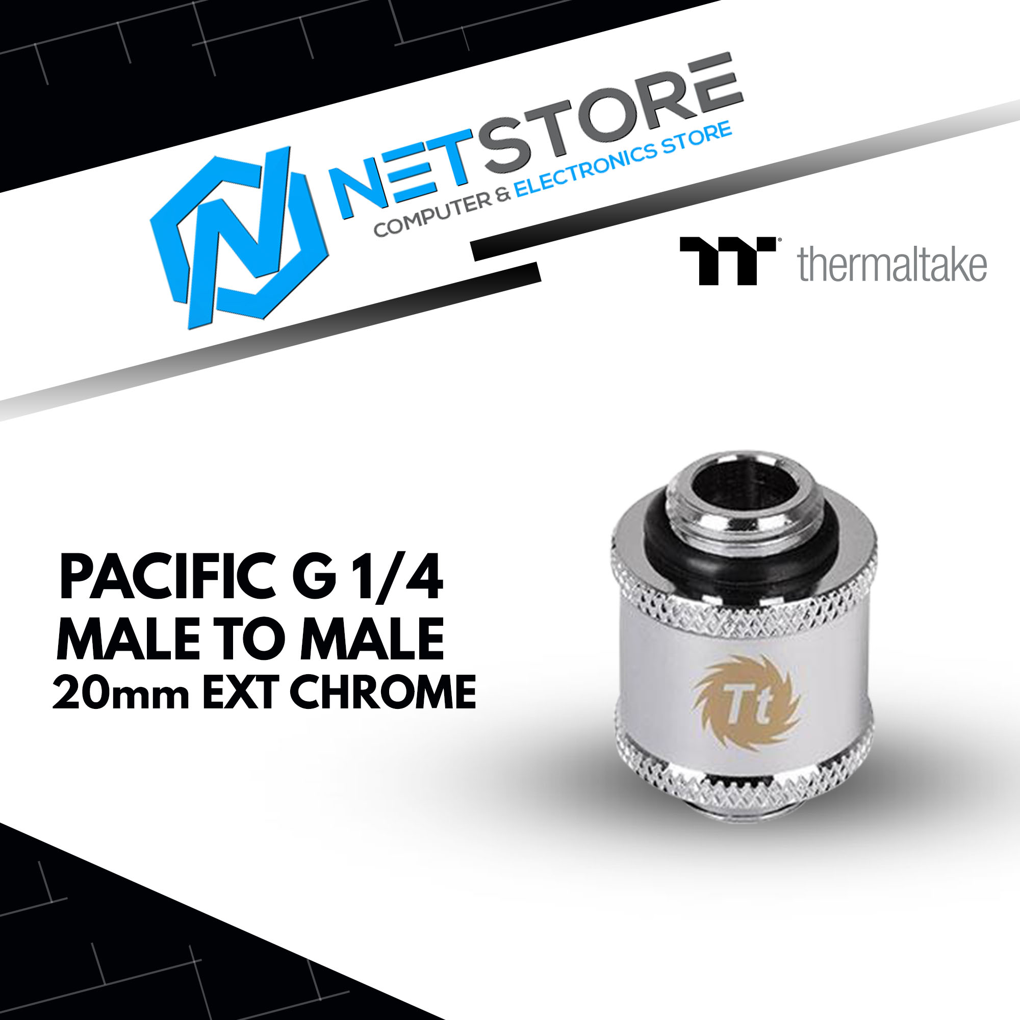 THERMALTAKE PACIFIC G1/4 MALE TO MALE 20mm EXT - CHROME - CL-W043-CU00SL-A 