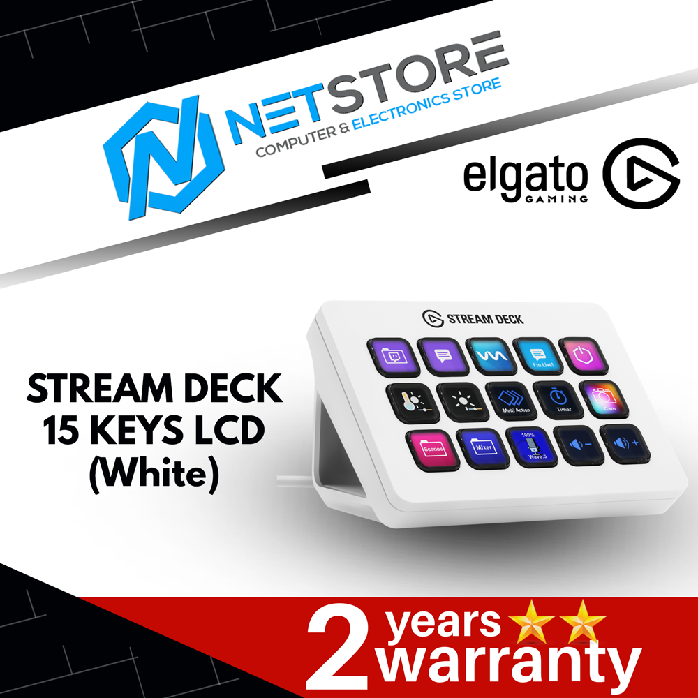 Elgato Stream Deck MK.2- Live Content Creation Controller with 15 Keys LCD - White 10GBA9911