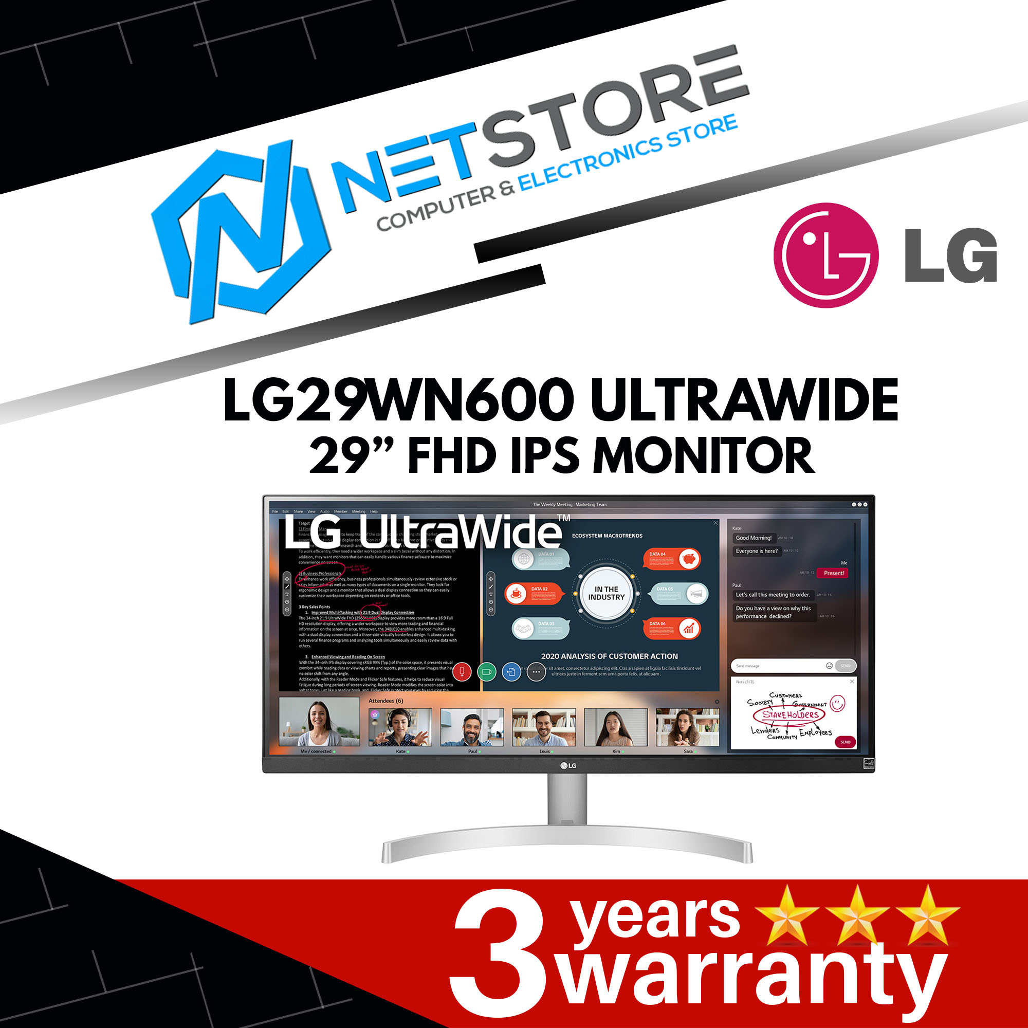 LG 29WN600 29" ULTRAWIDE FHD IPS MONITOR - HDR10, 75Hz, 5ms