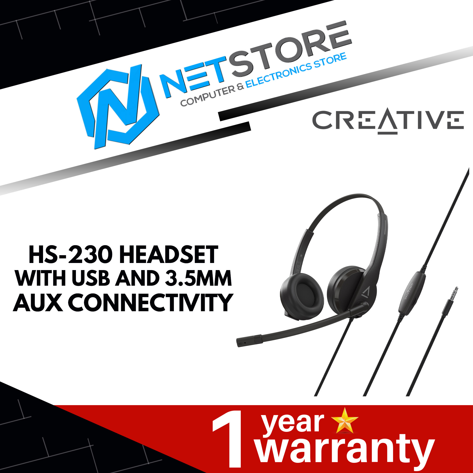 CREATIVE HS-230 HEADSET WITH USB AND 3.5MM AUX CONNECTIVITY - 51EF1110AA000