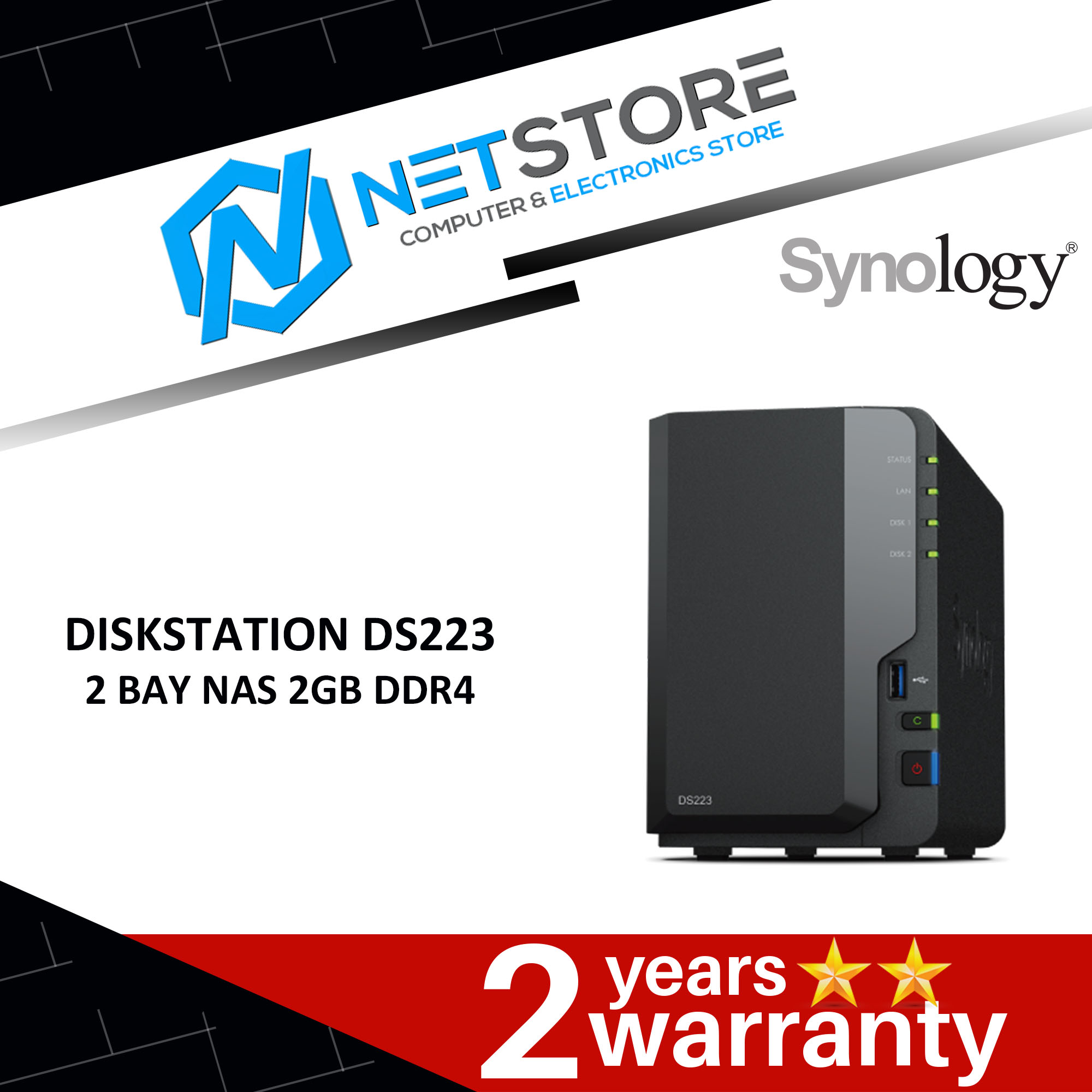 SYNOLOGY DISKSTATION DS223 2 BAY NAS 2GB DDR4 - SYN-DS223